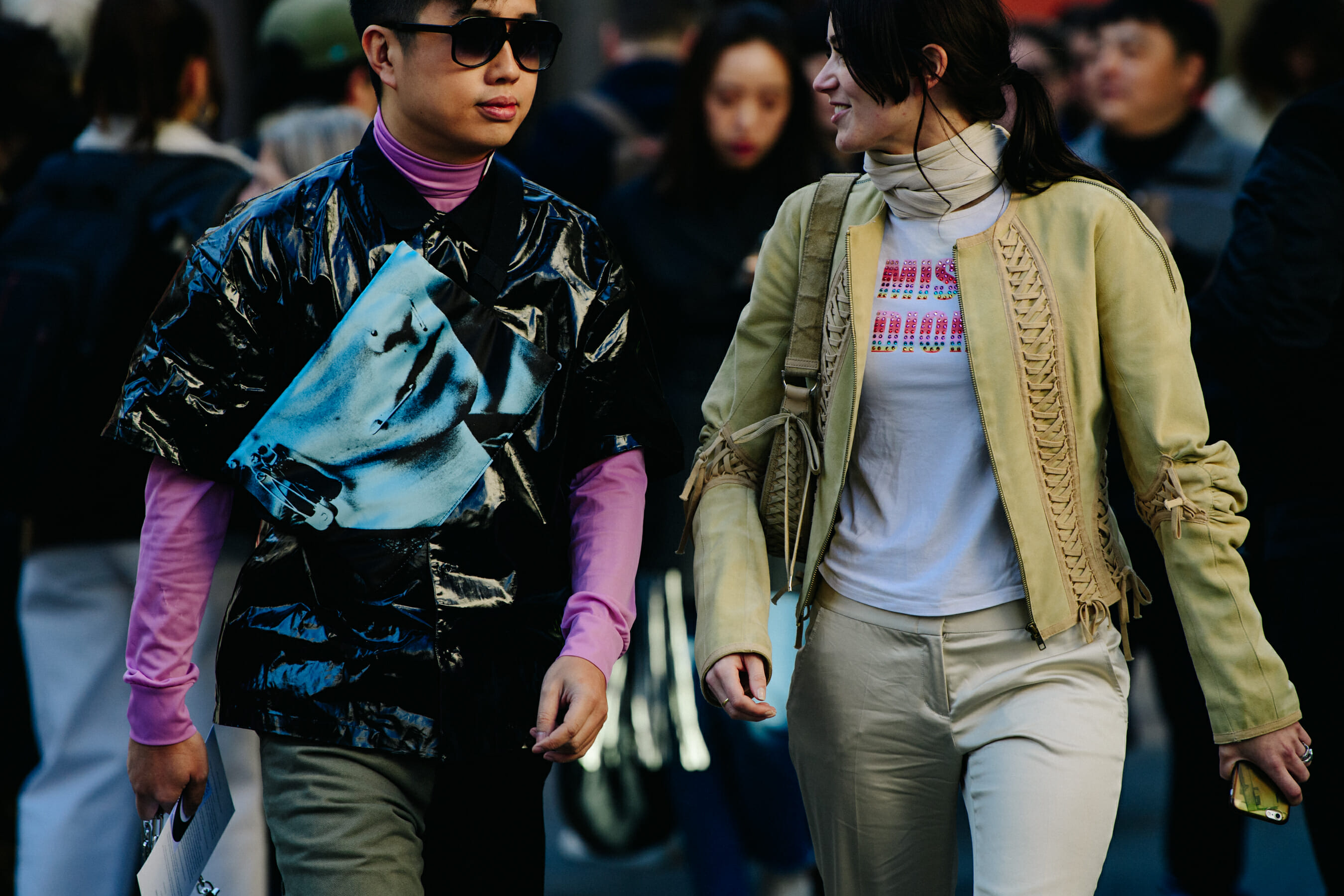 Couple wearing colourful outfits