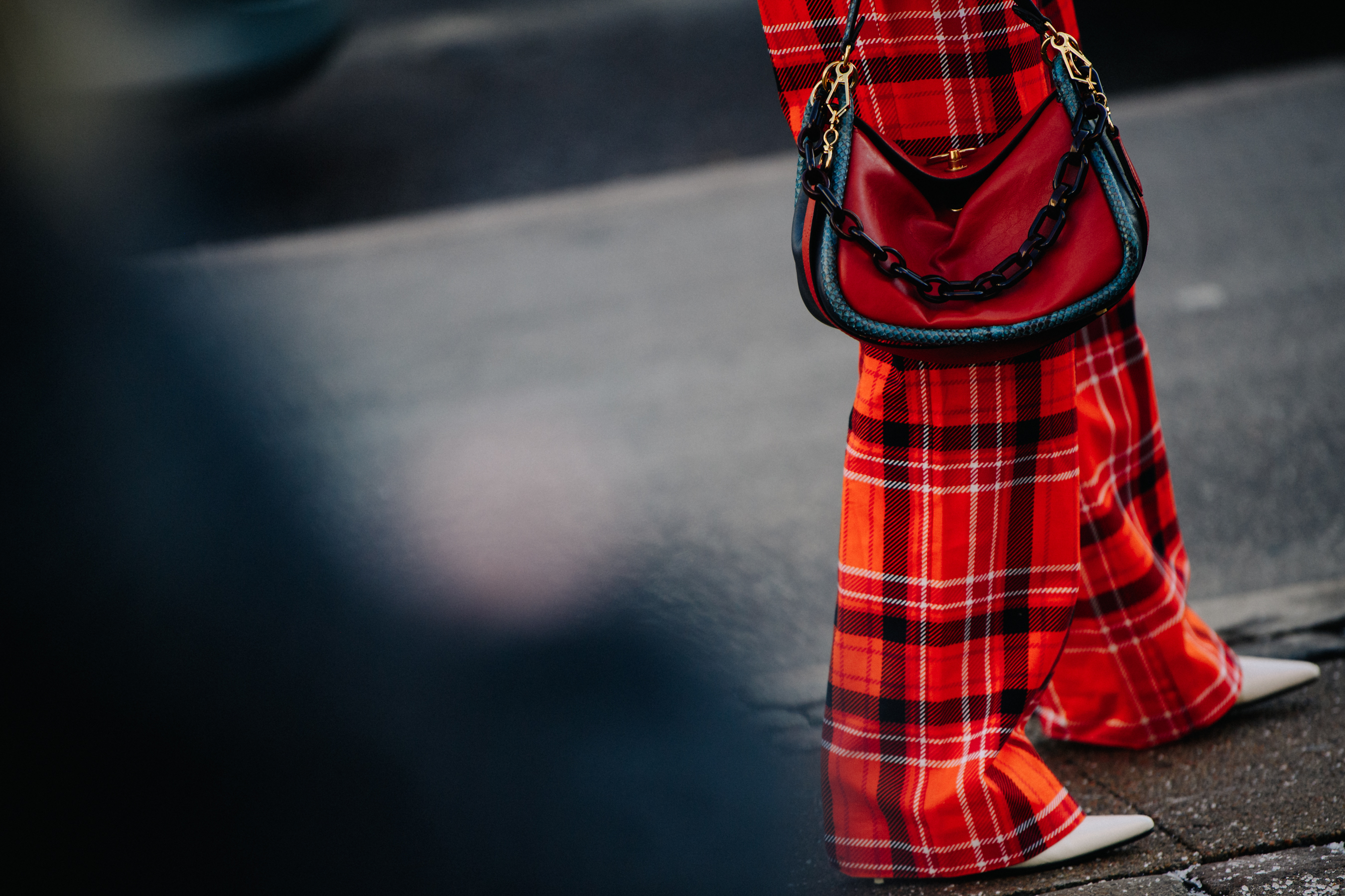 Woman wearing red pants