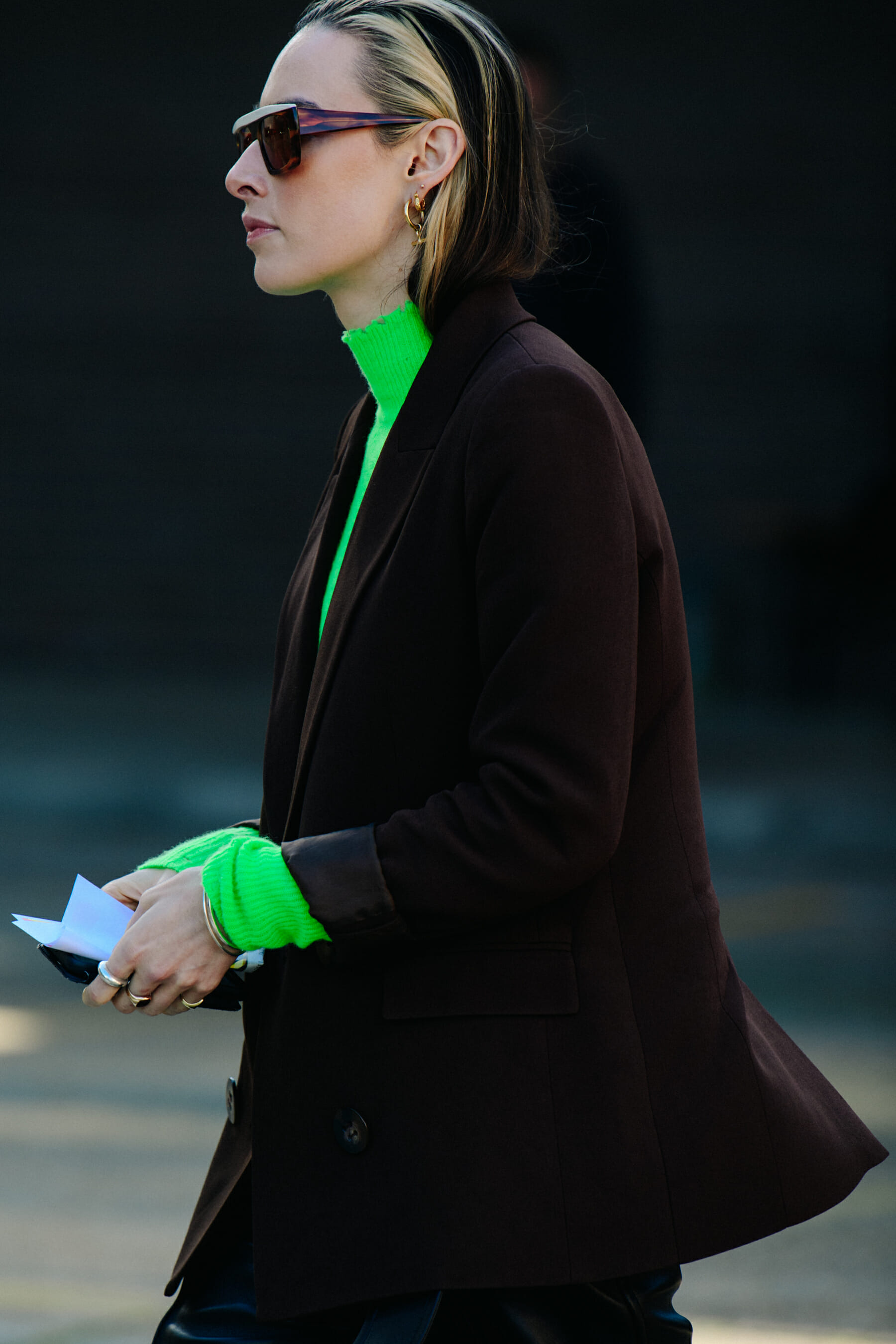Woman wearing green jumper