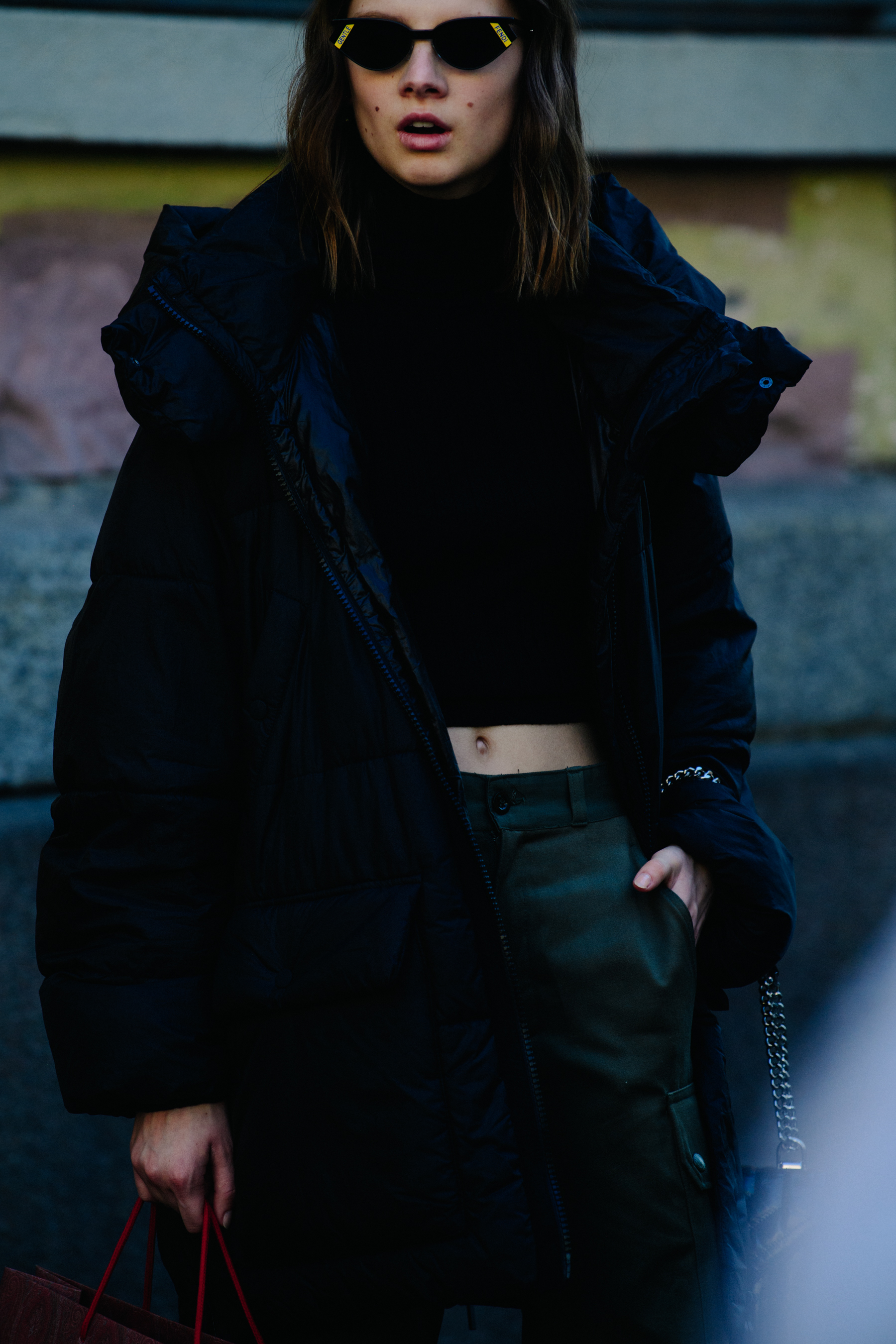 British model wearing green pants