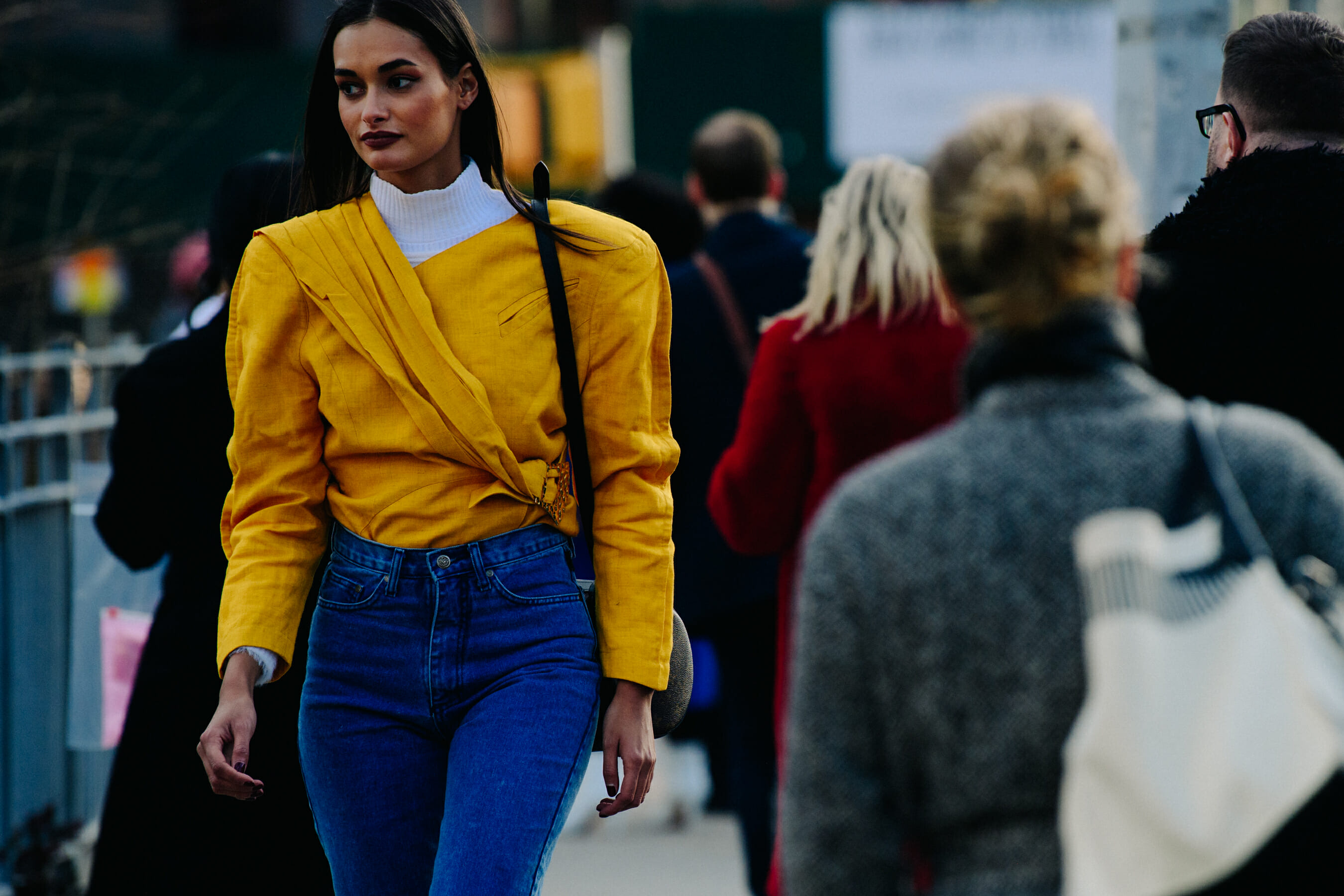 Model wearing yellow cotton top