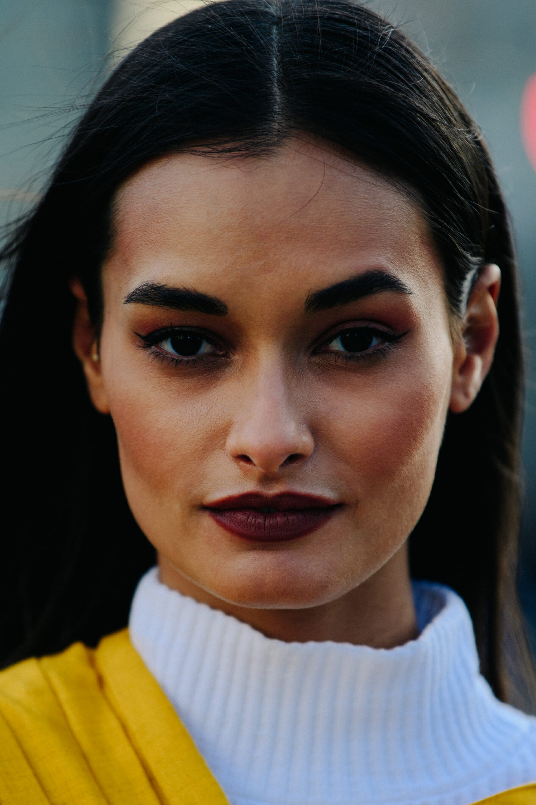 Portrait of supermodel wearing red lipstick