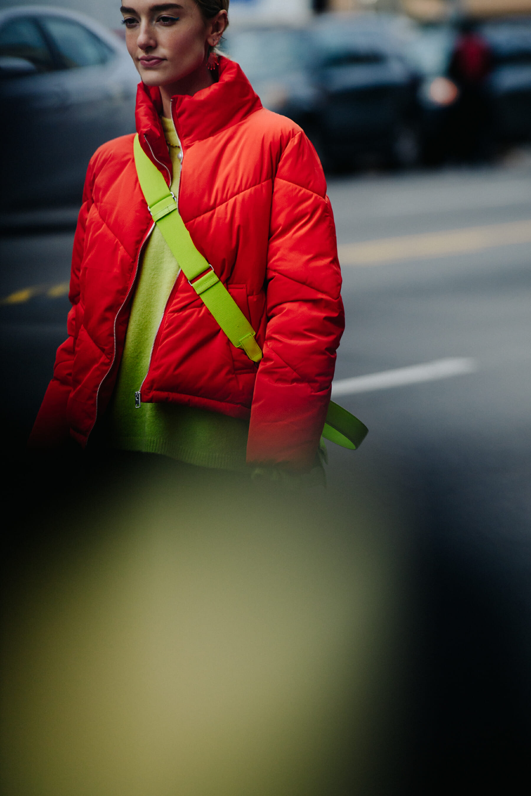 Blogger wearing red jacket