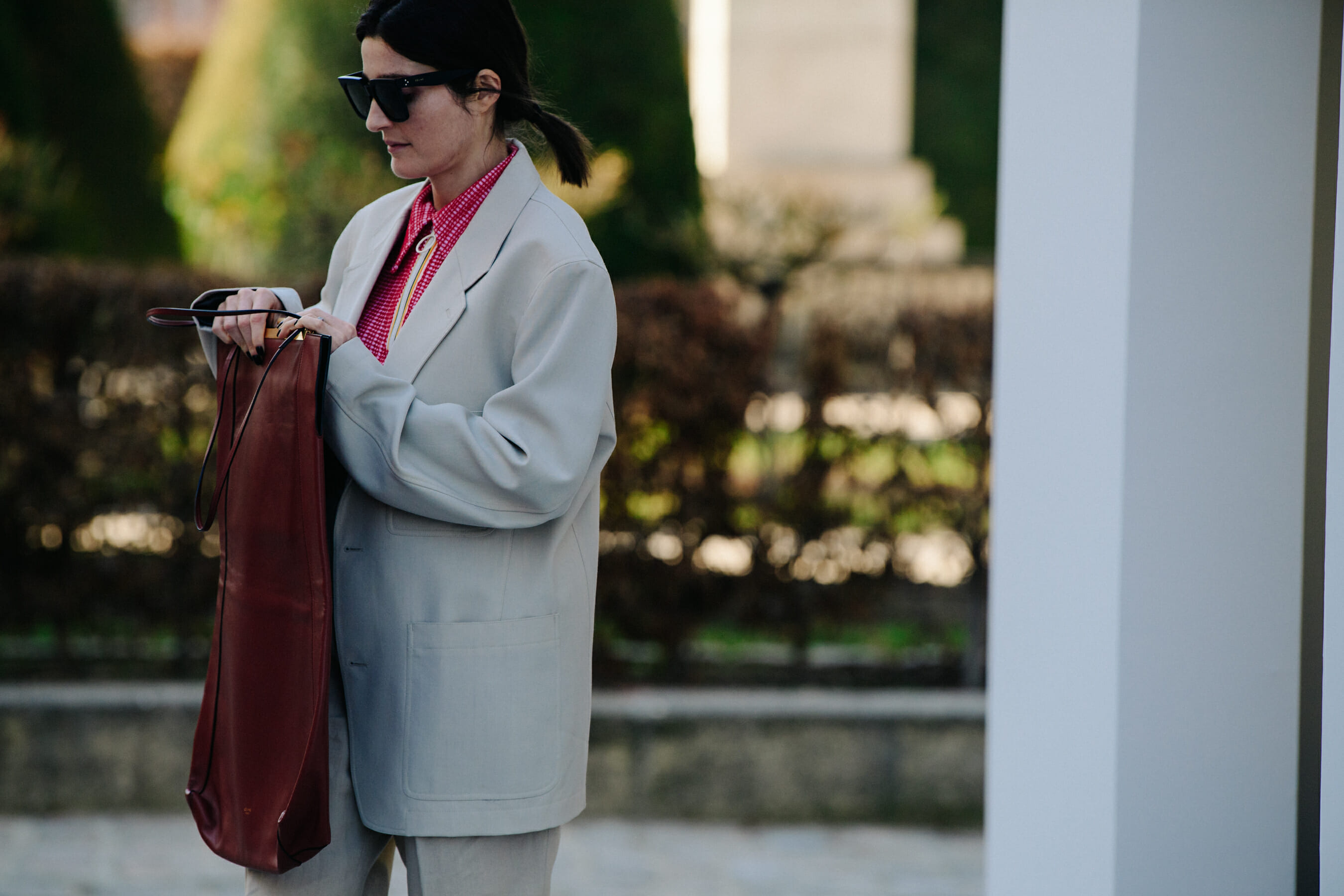 Woman wearing grey suit