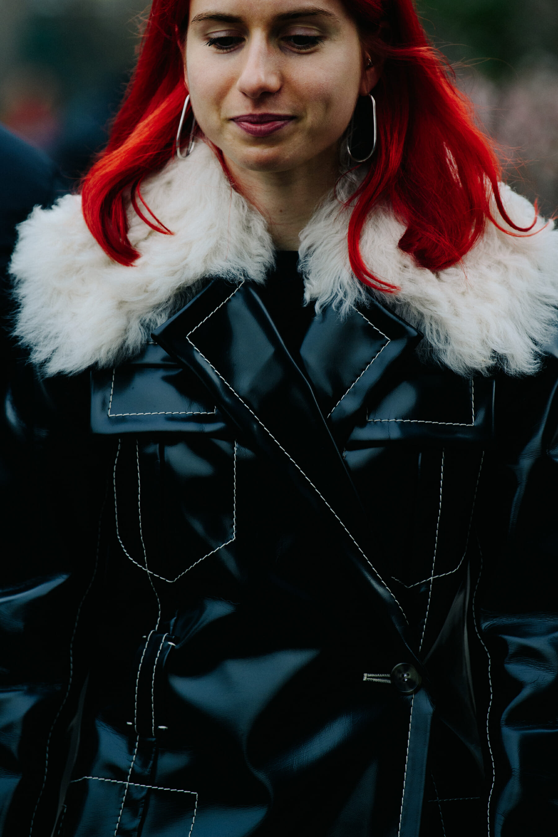 Woman with bright red hair