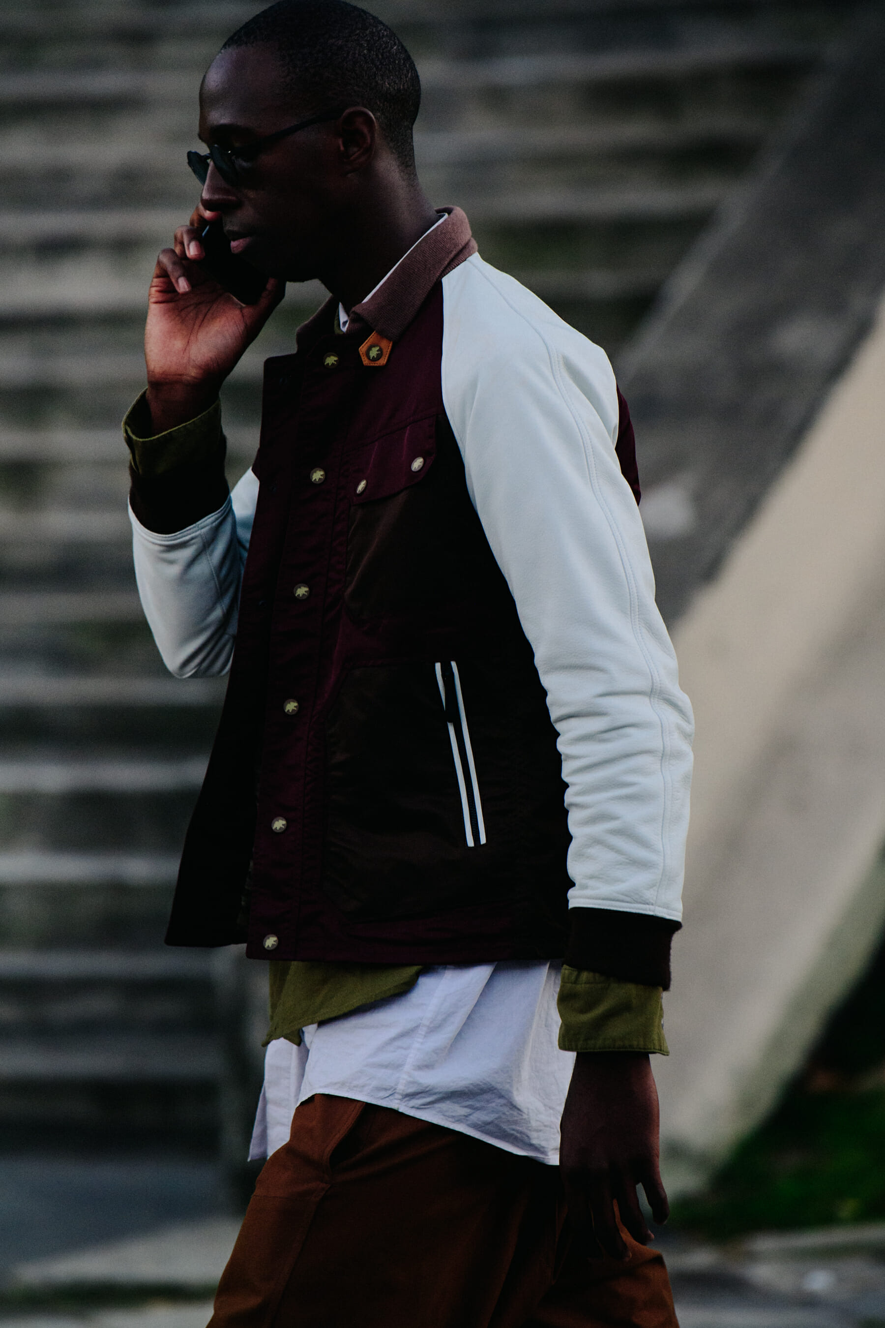 Man wearing brown jacket