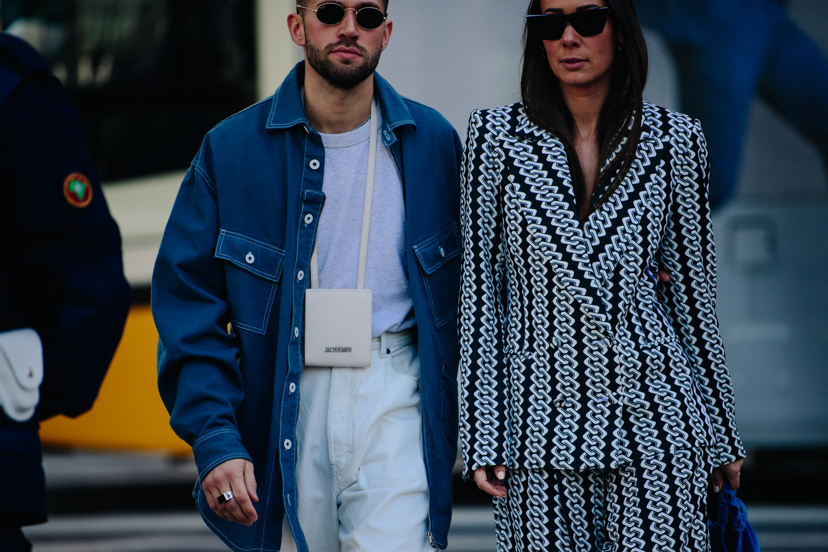 Couple wearing blue and white