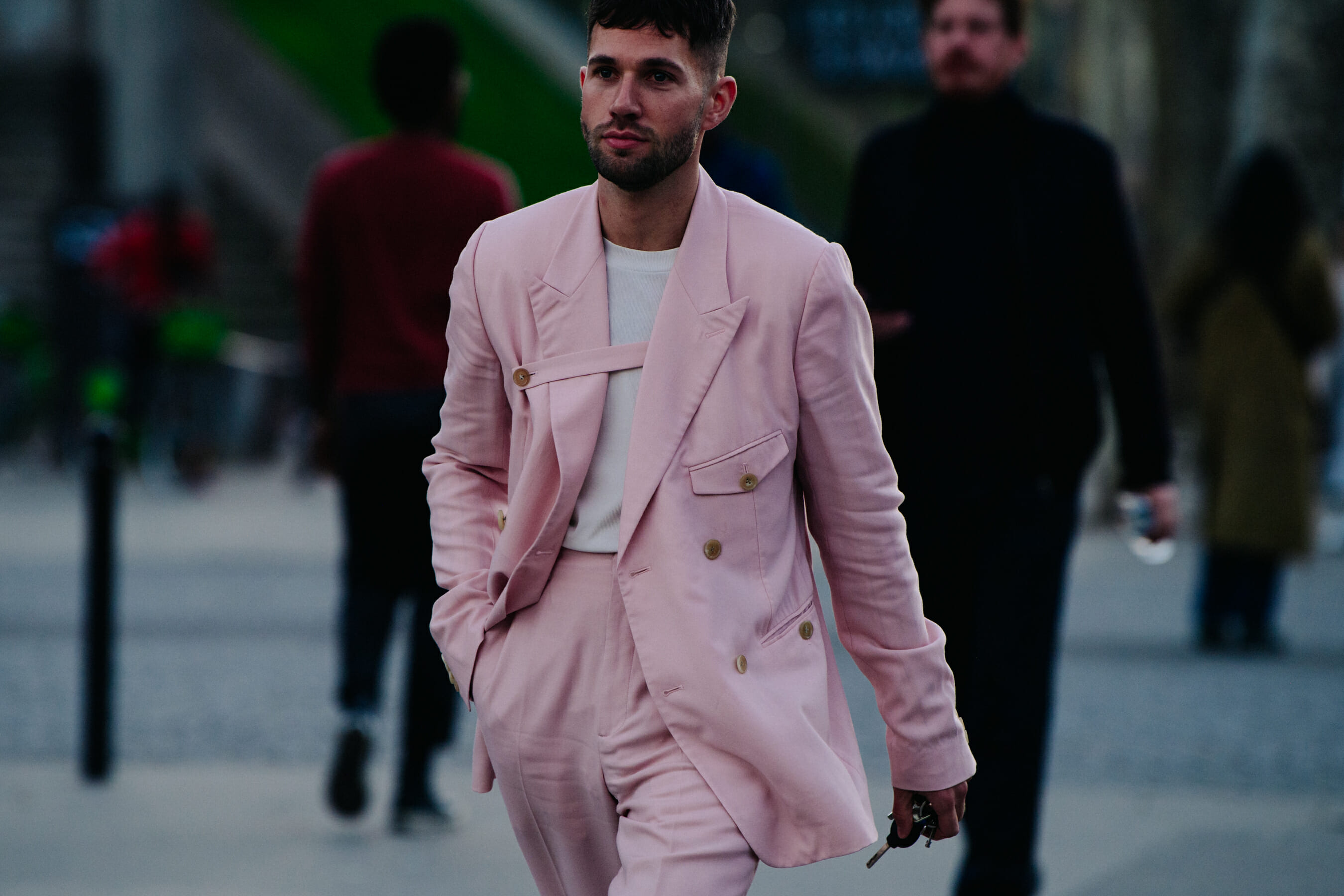 Man wearing pink outfit