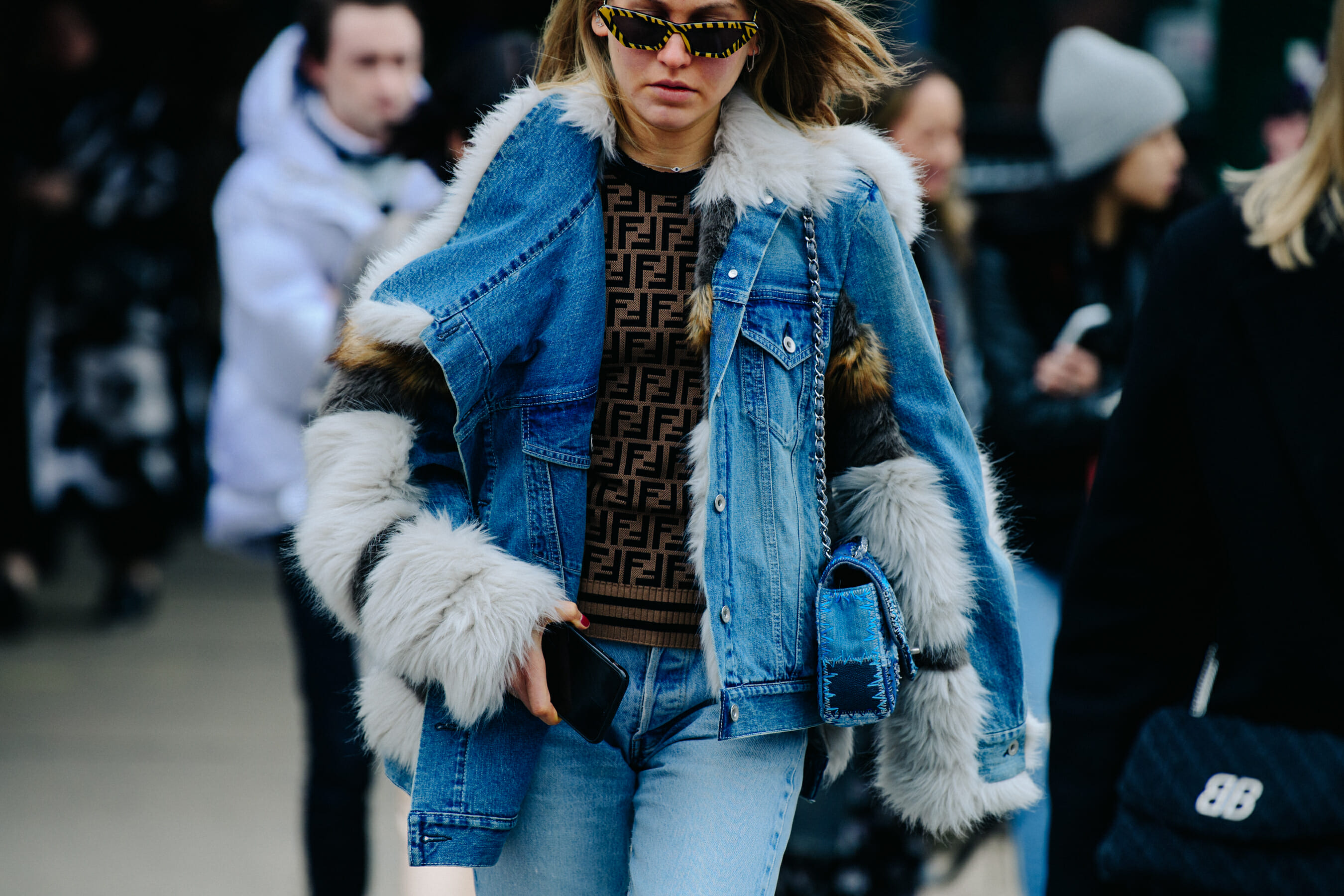 Woman wearing Fendi top