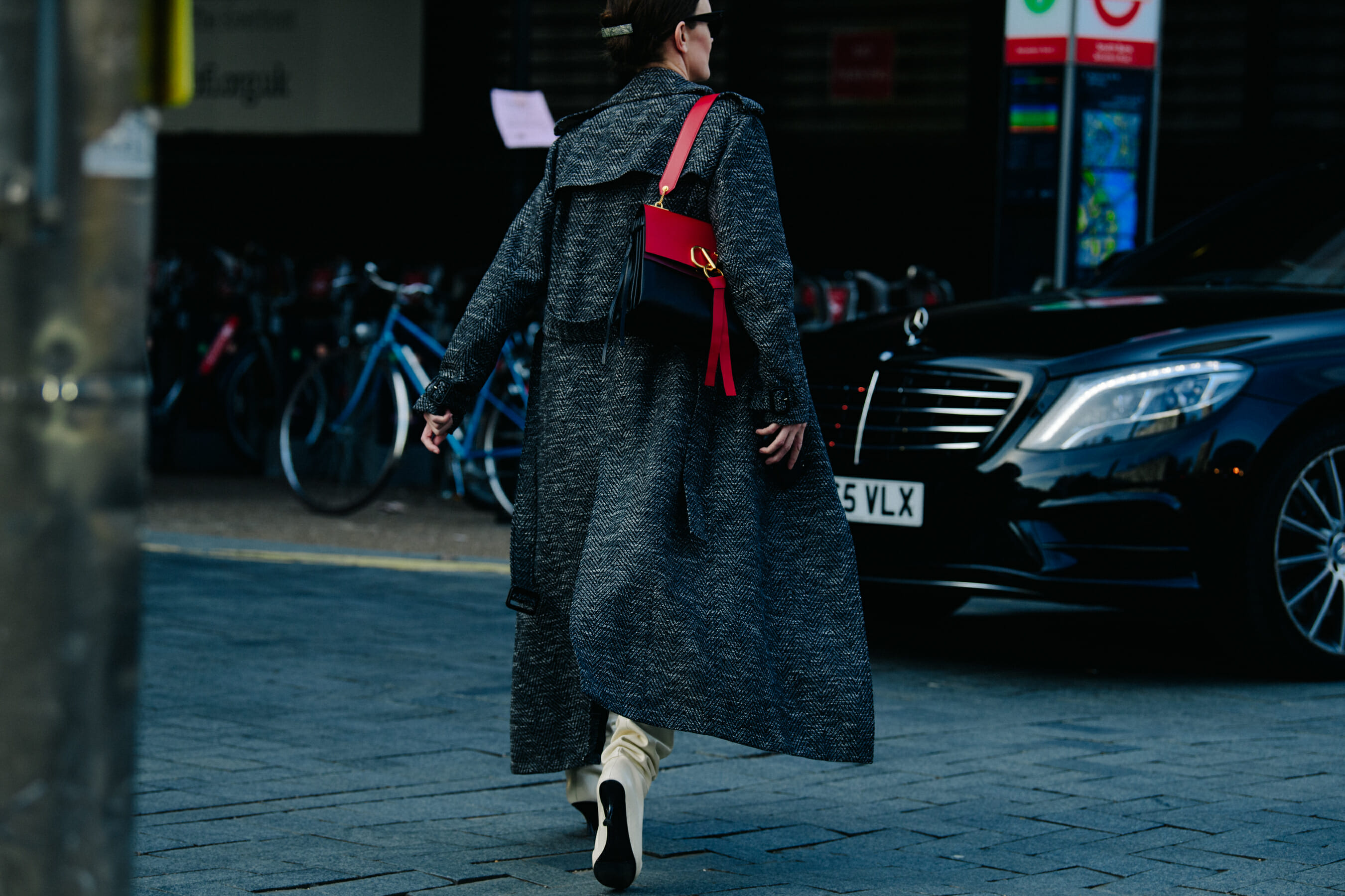 Woman wearing grey coat