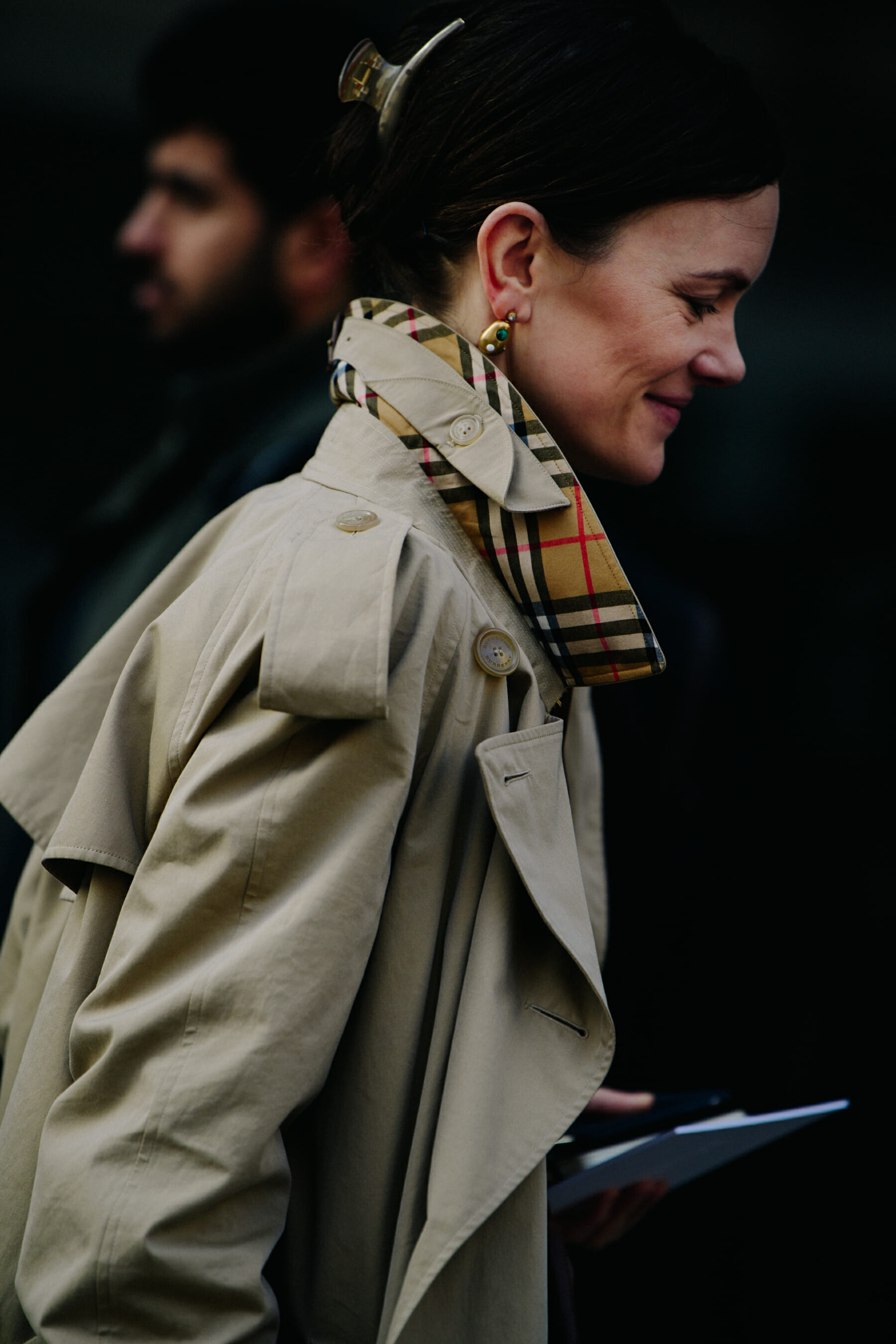 Woman wearing Burberry coat