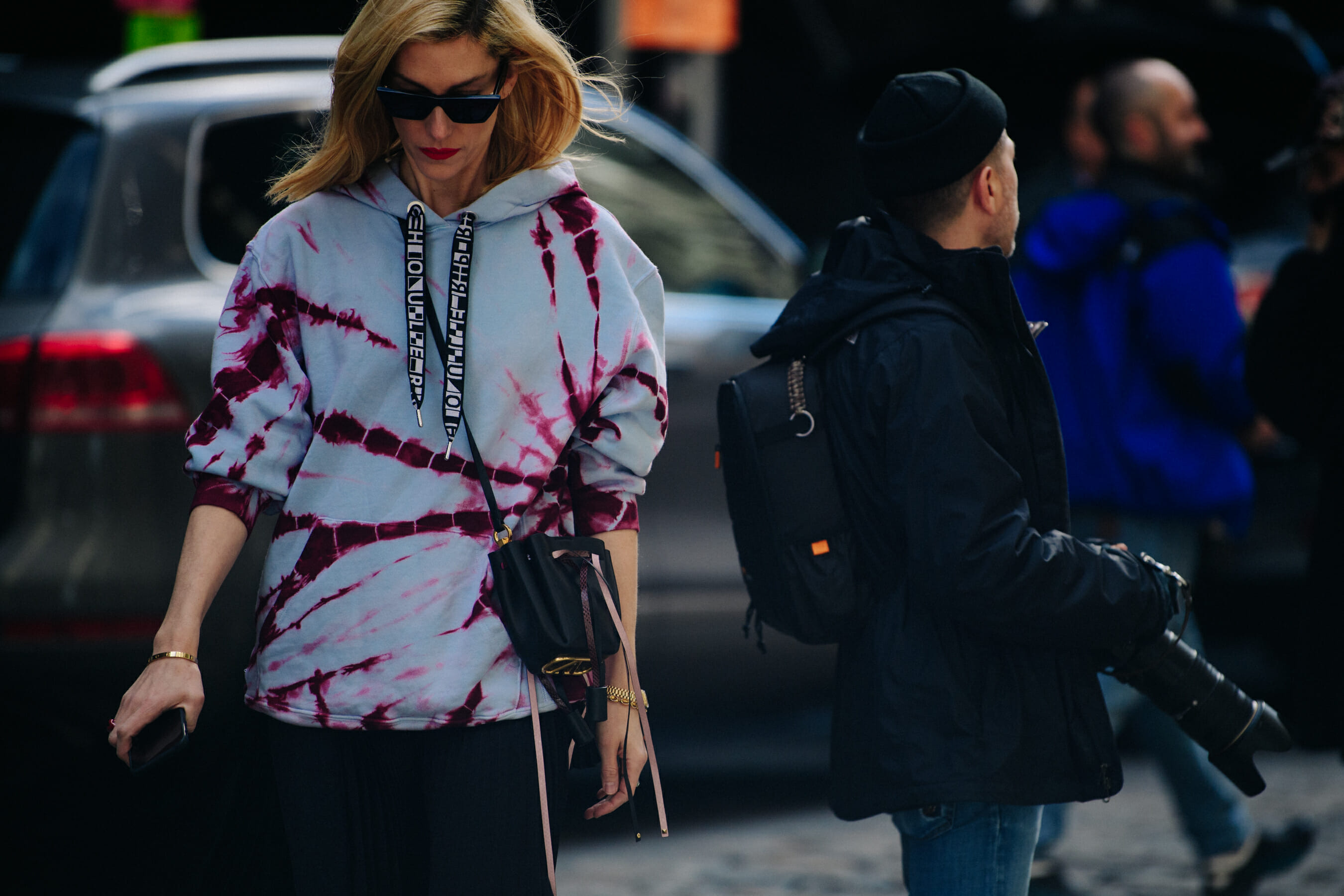 Woman wearing tie dye hoody