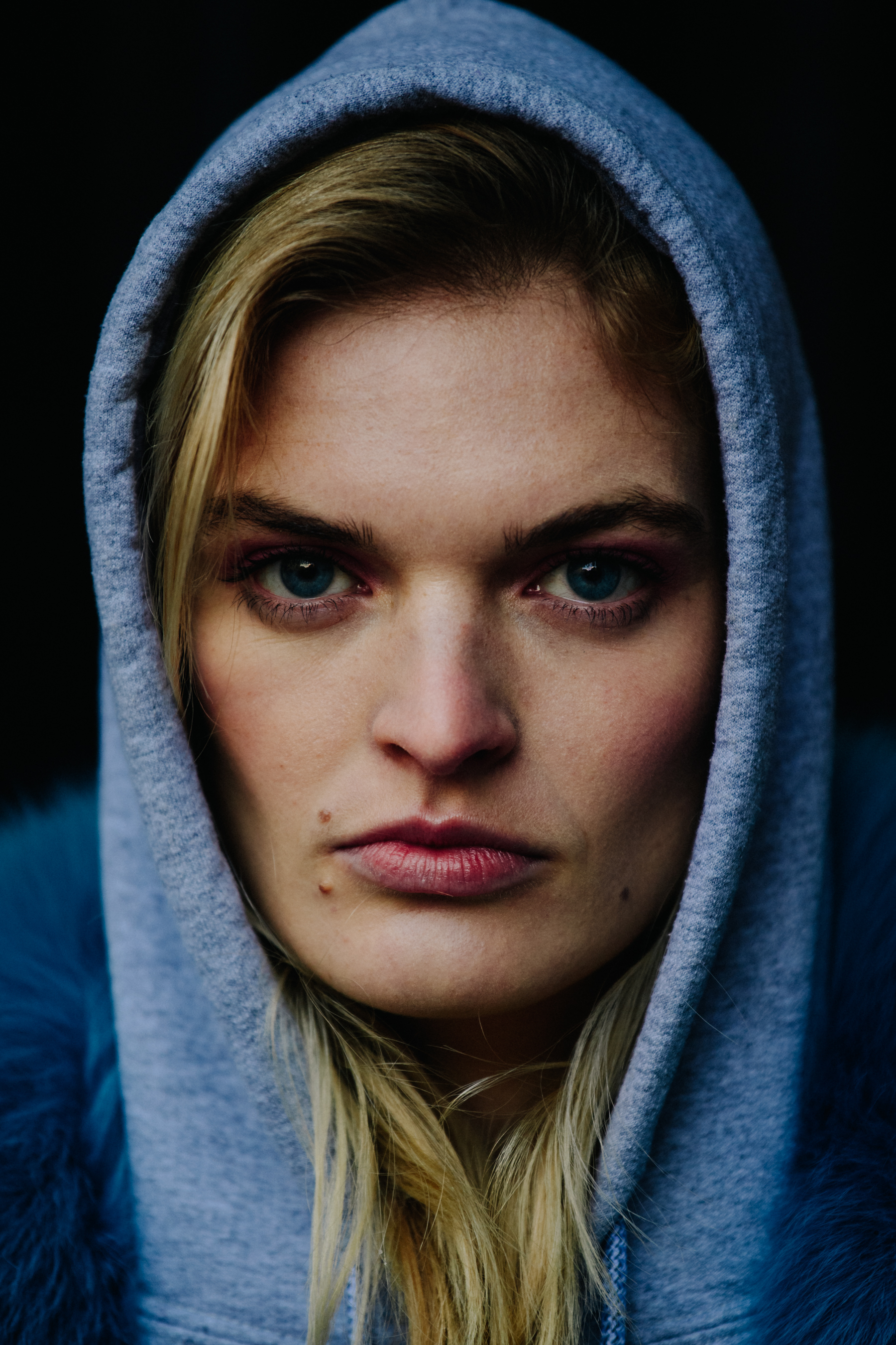 Portrait of model wearing hoodie