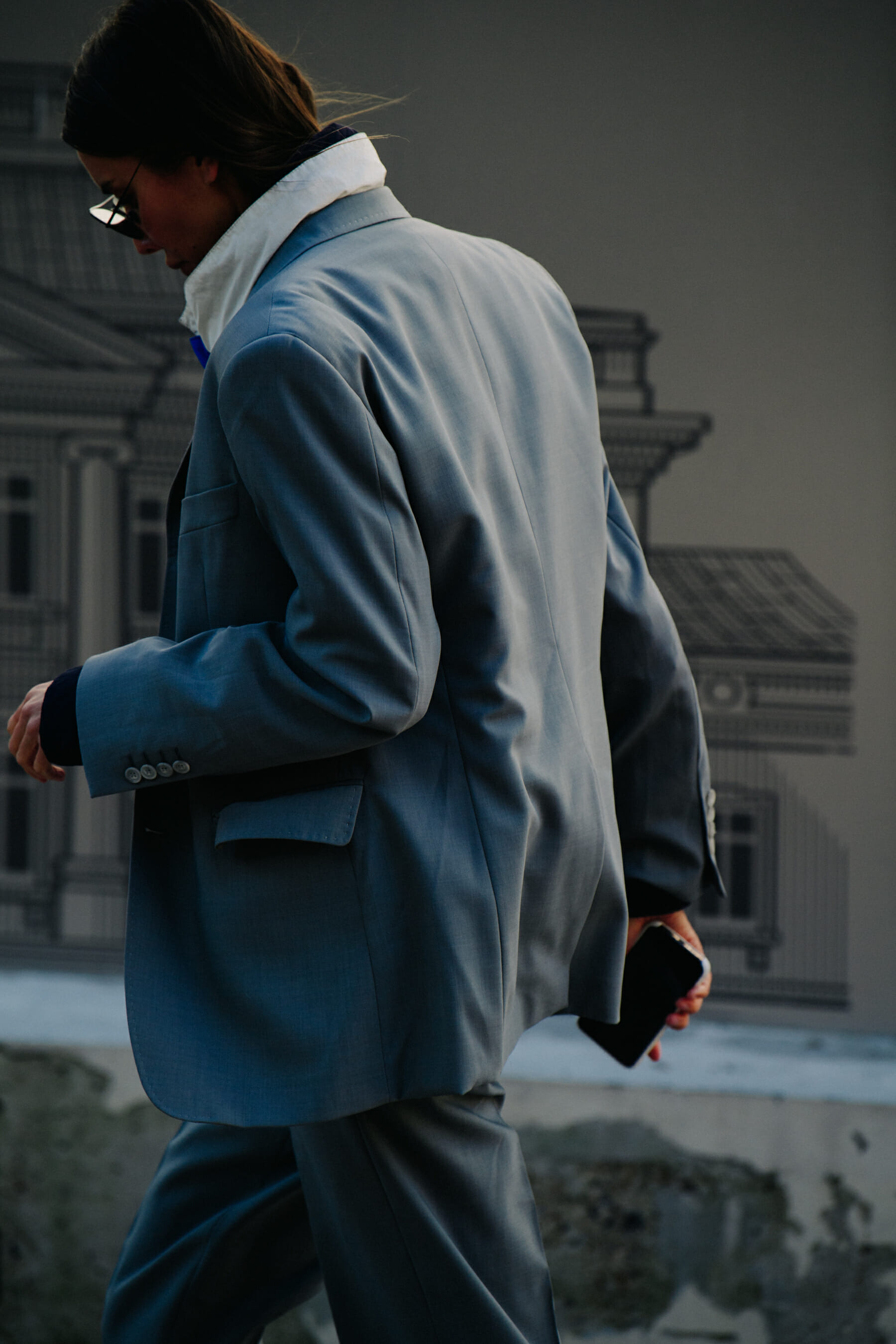 Woman wearing blue suit