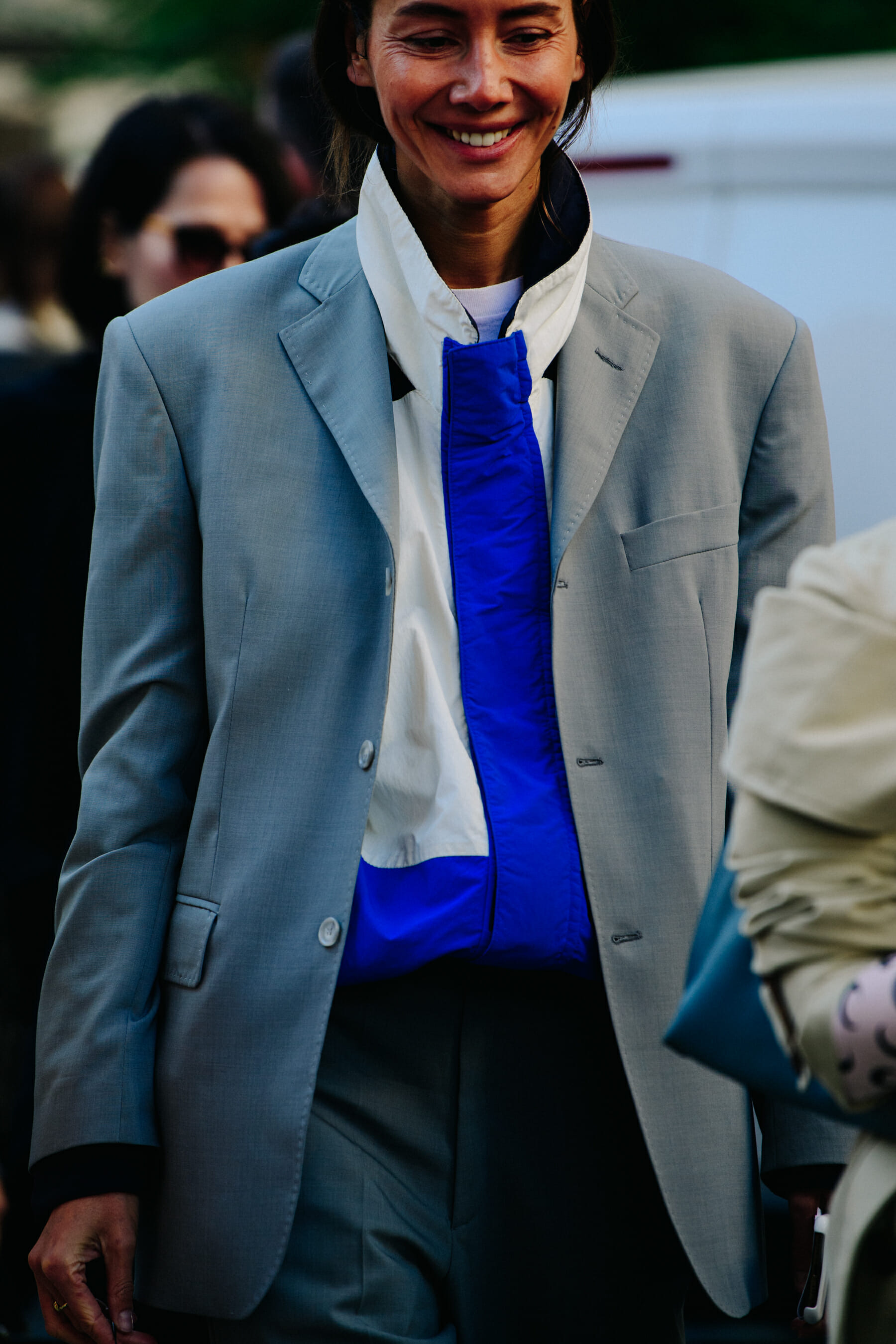 Woman wearing blue sports top
