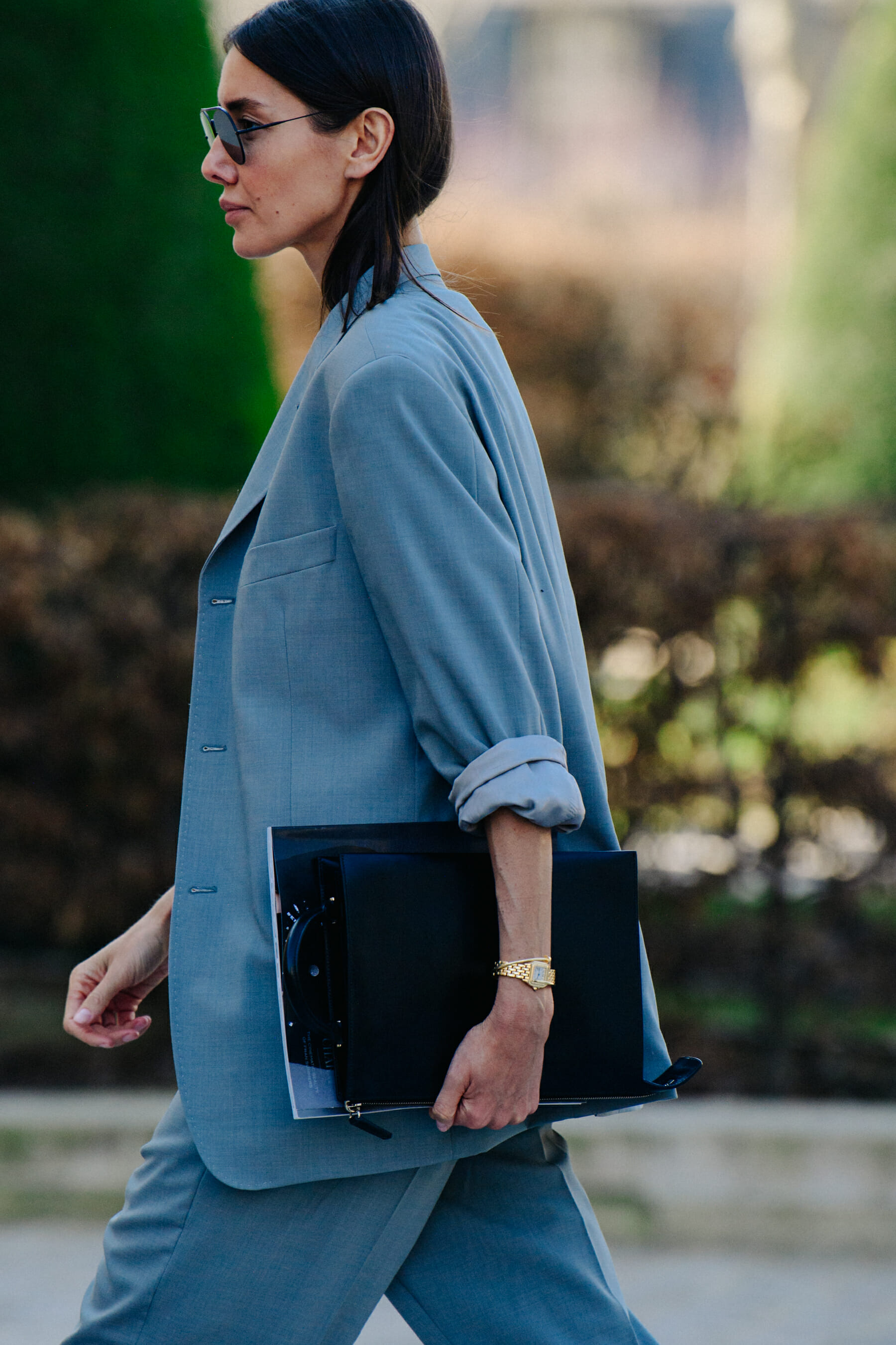 Woman wearing grey suit