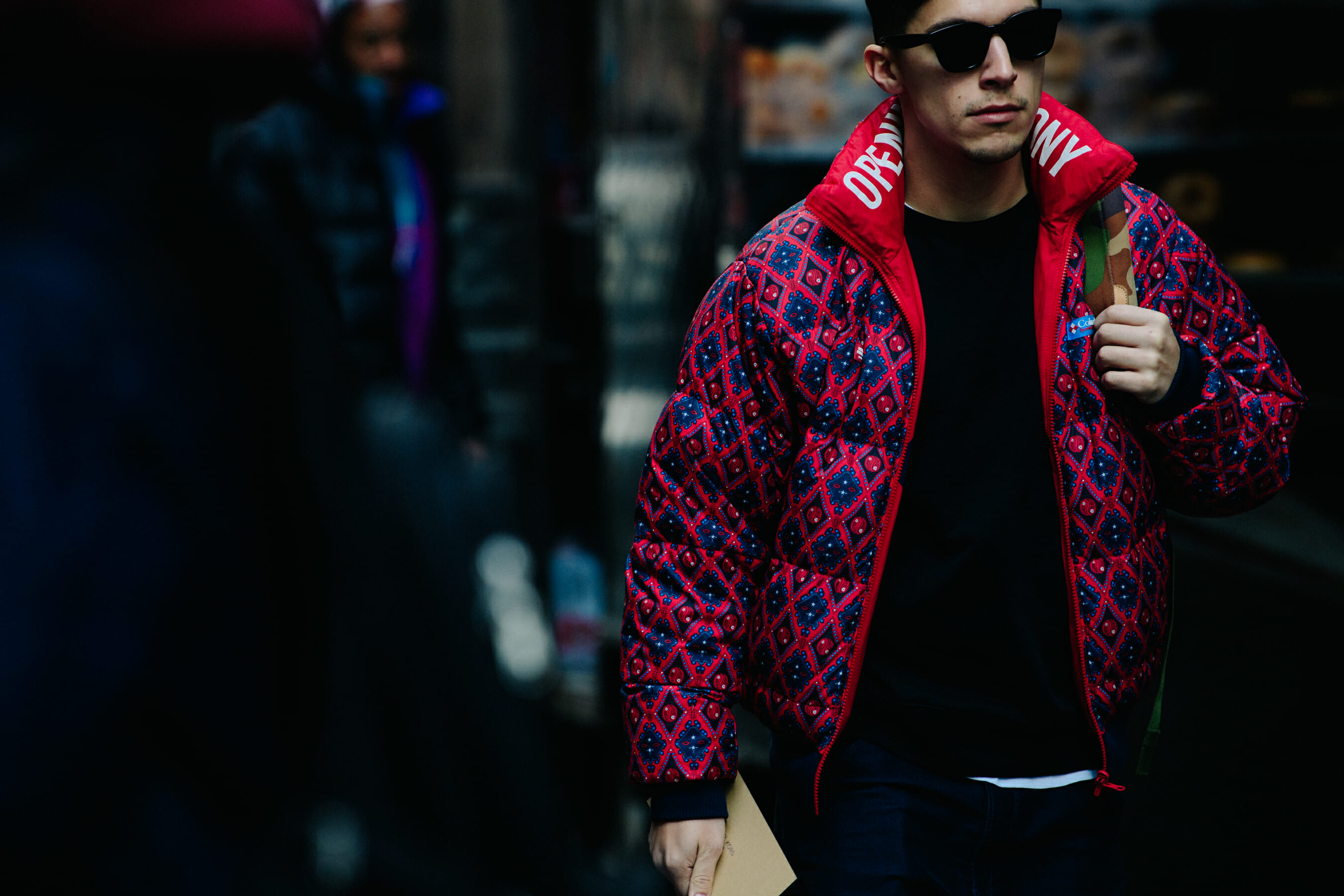 Man wearing red pattern jacket