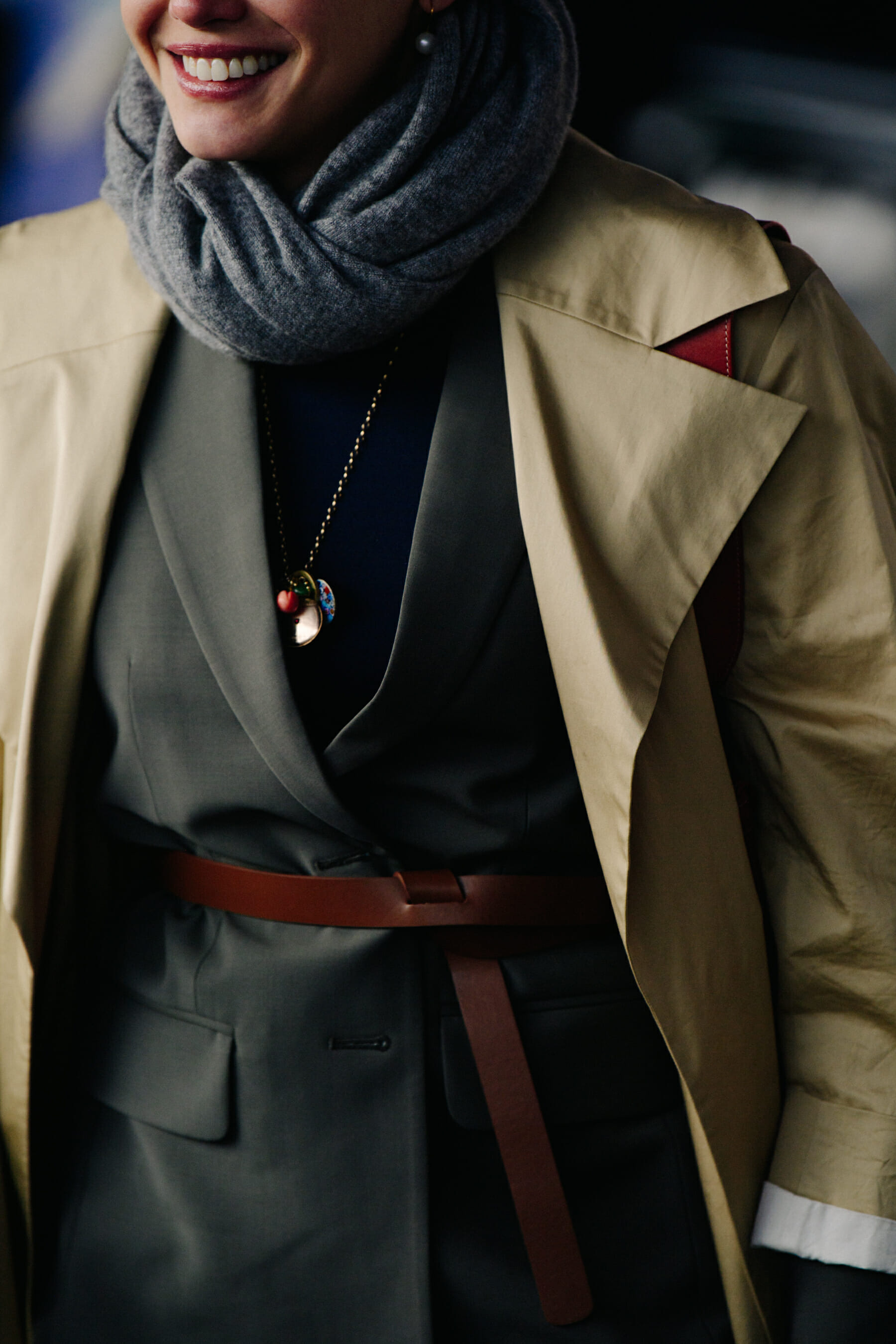 Woman wearing beige coat