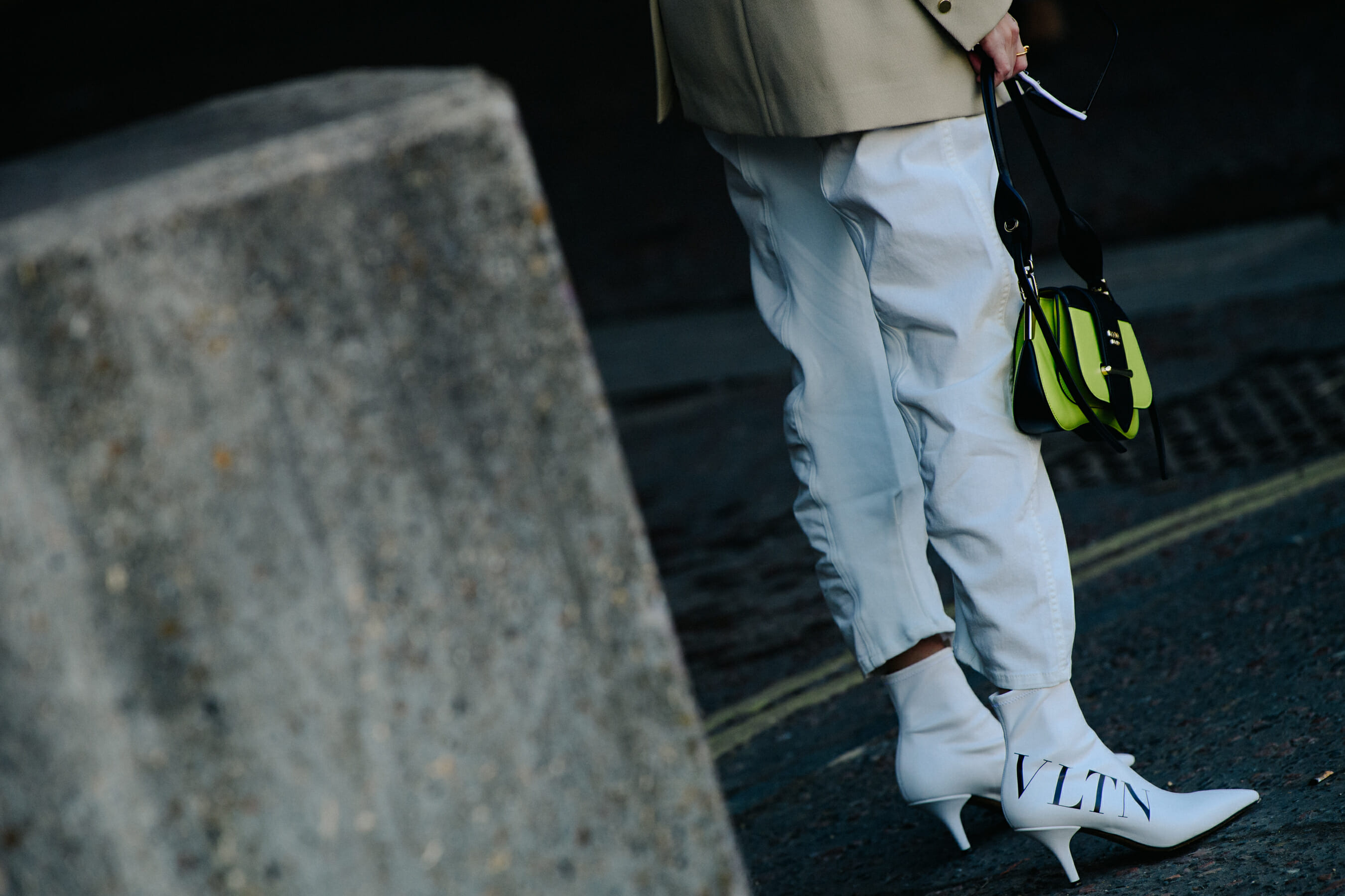 Woman wearing white heels
