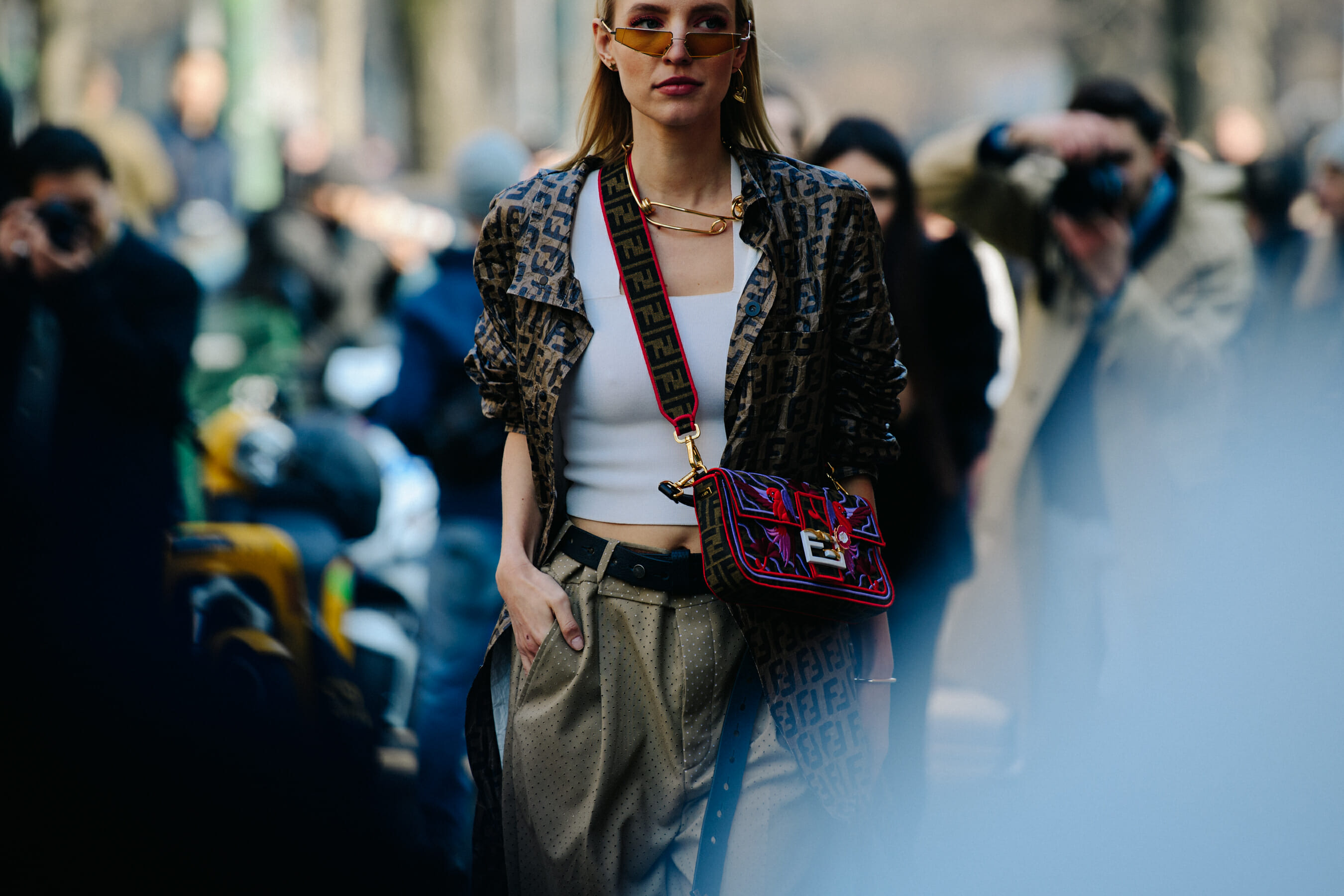 Woman wearing Fendi coat