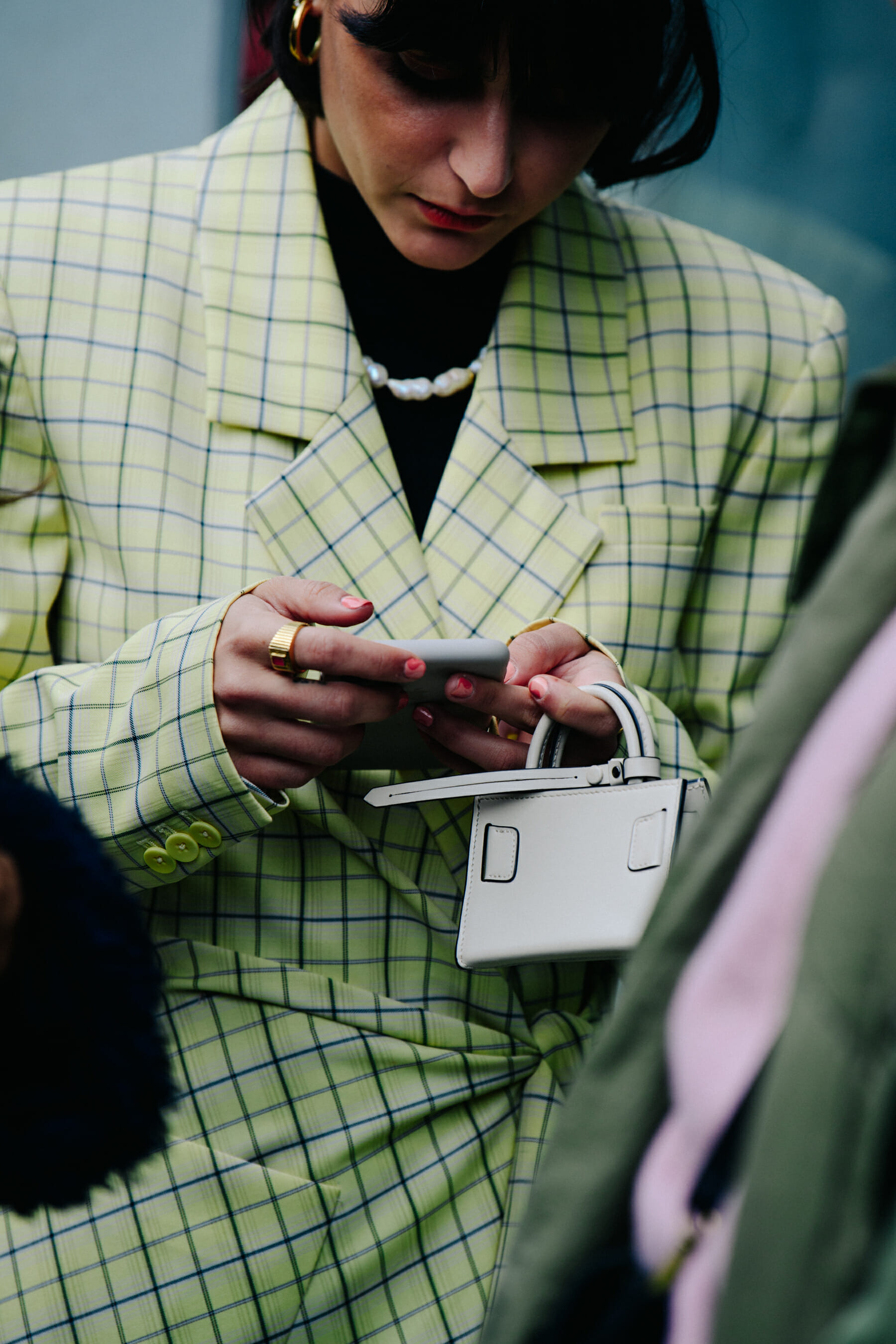 Spanish blogger wearing check suit