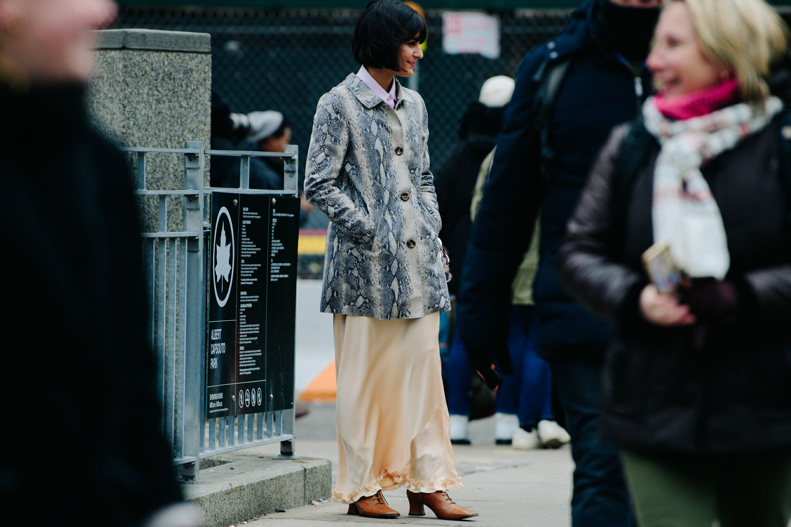 Blogger wearing snakeskin jacket
