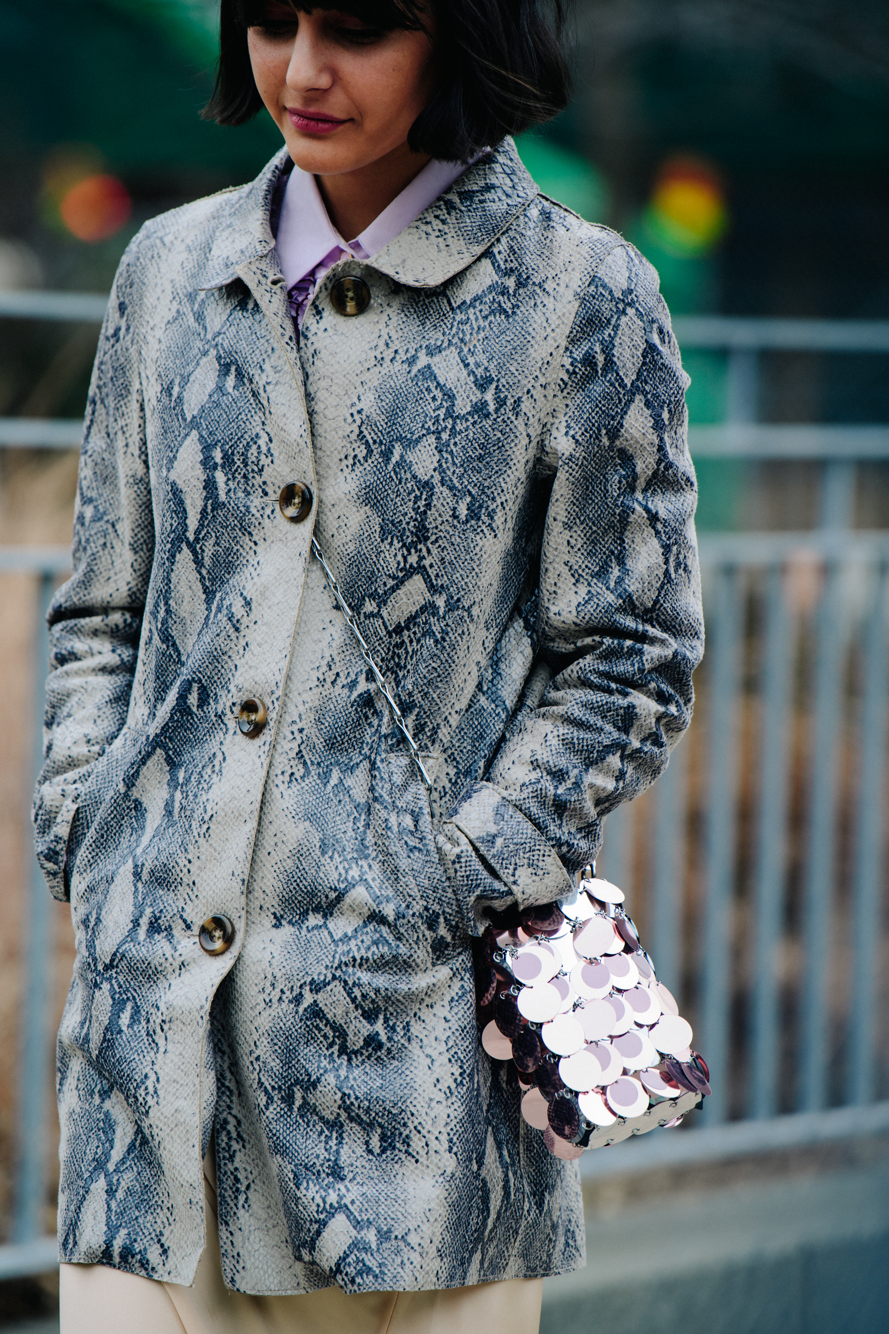Blogger wearing snakeskin jacket