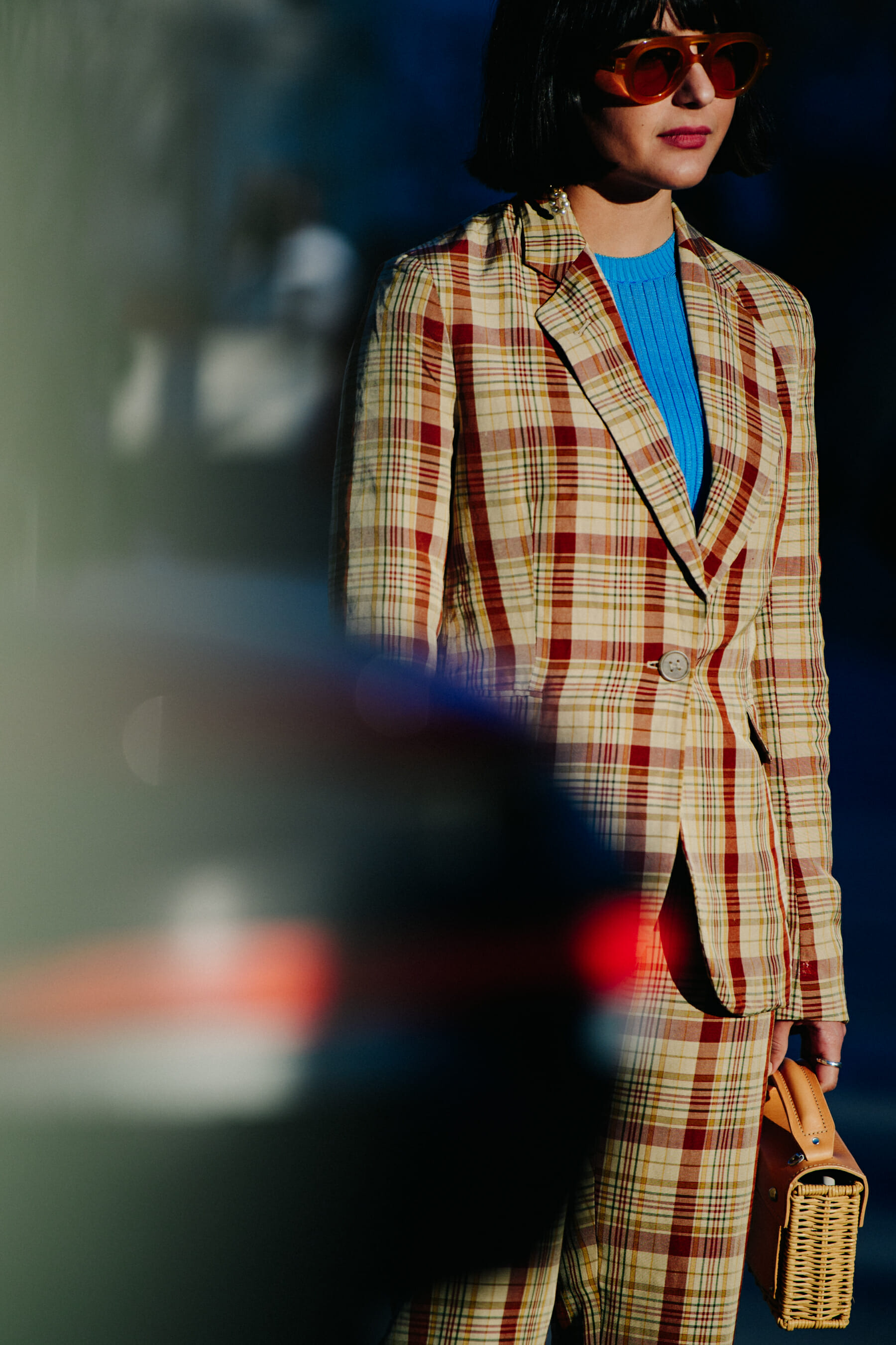 Spanish woman wearing check suit