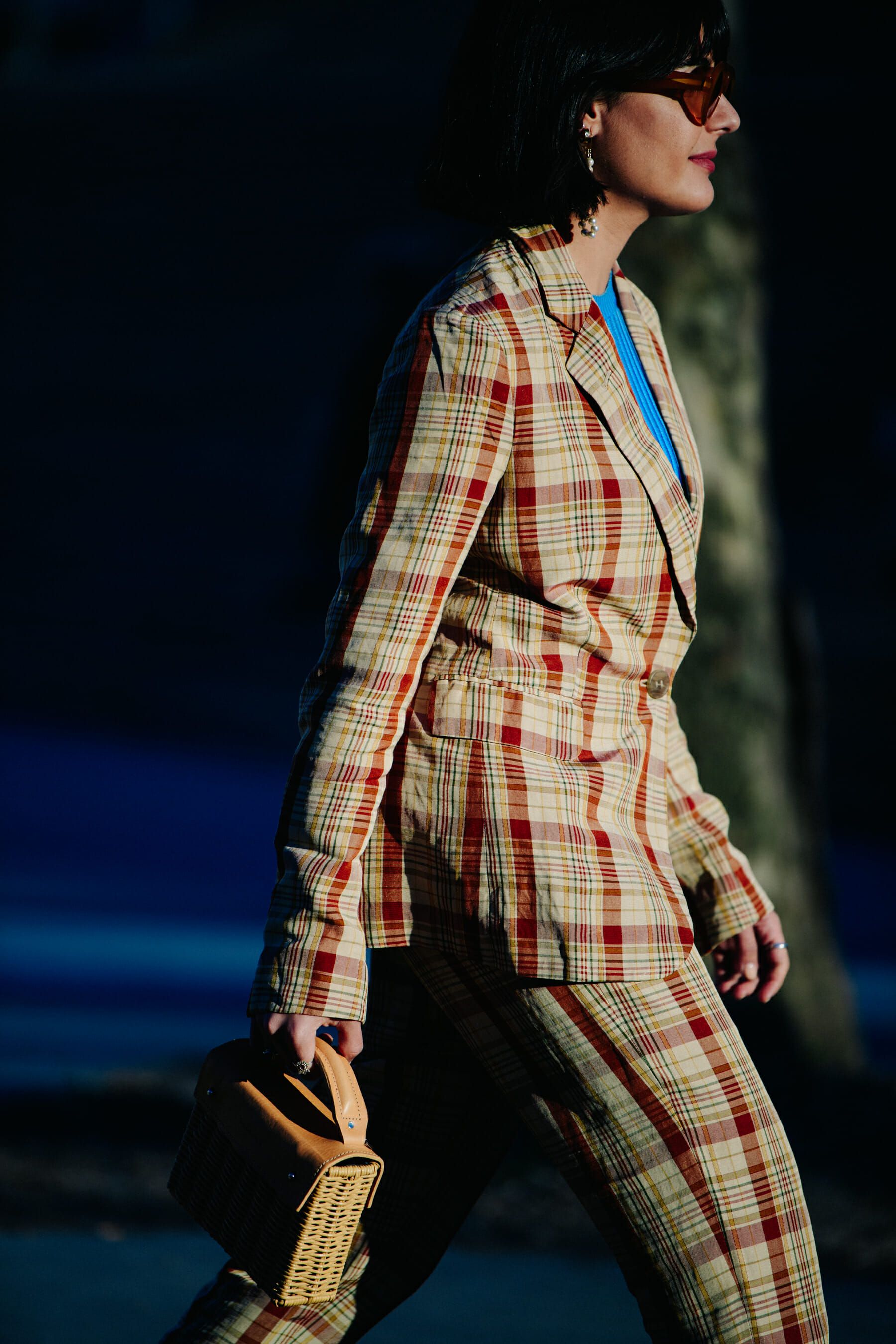 Spanish woman wearing check suit