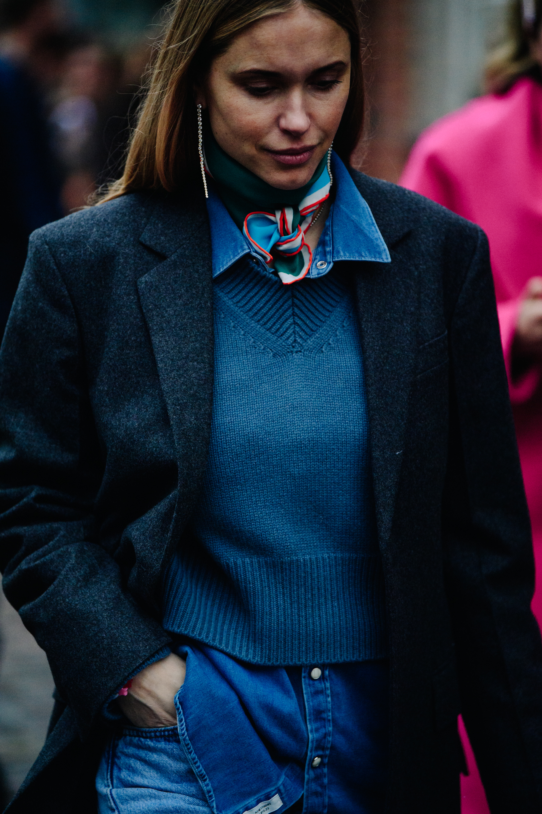 Danish blogger wearing blue jumper