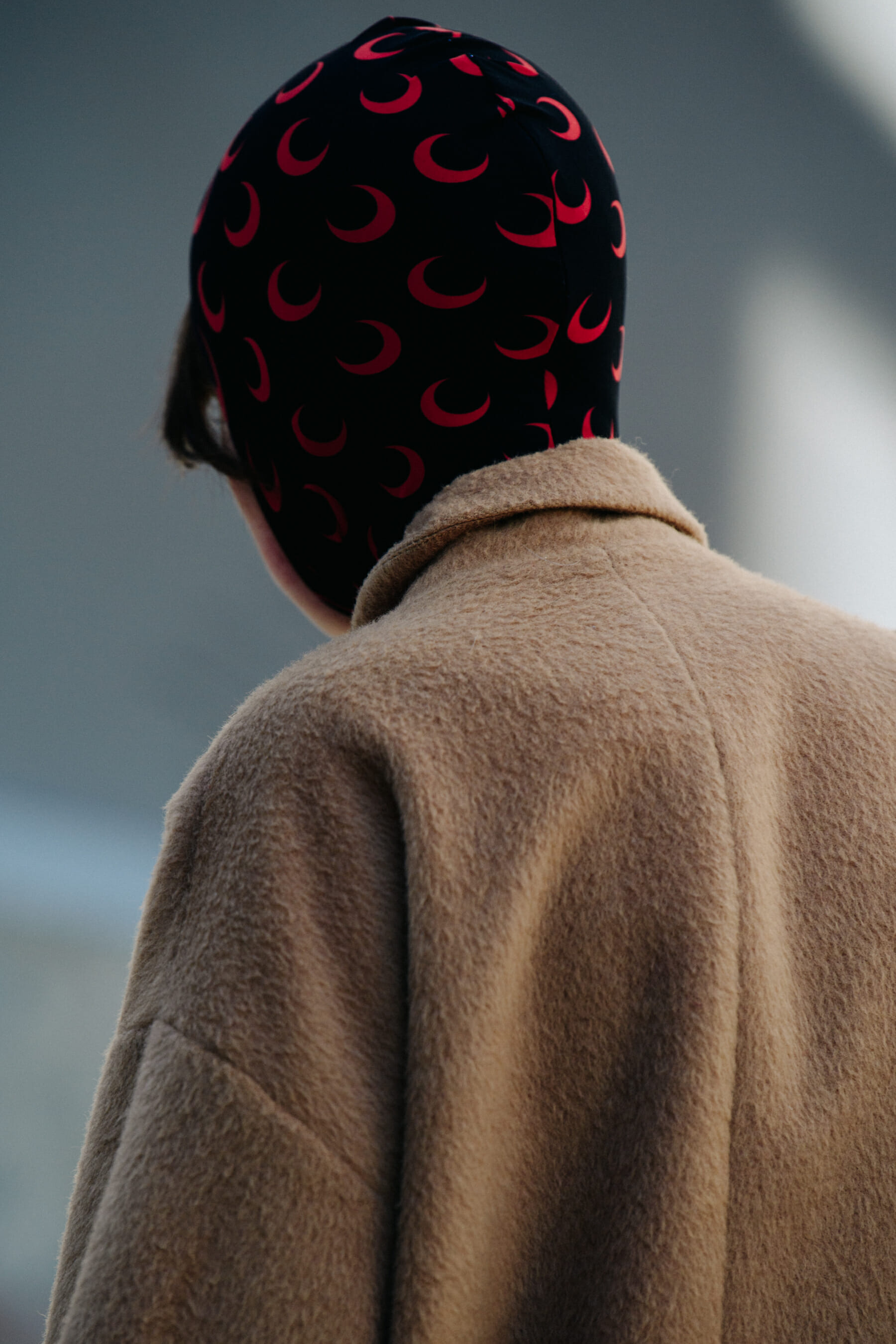 Woman wearing pattern hood