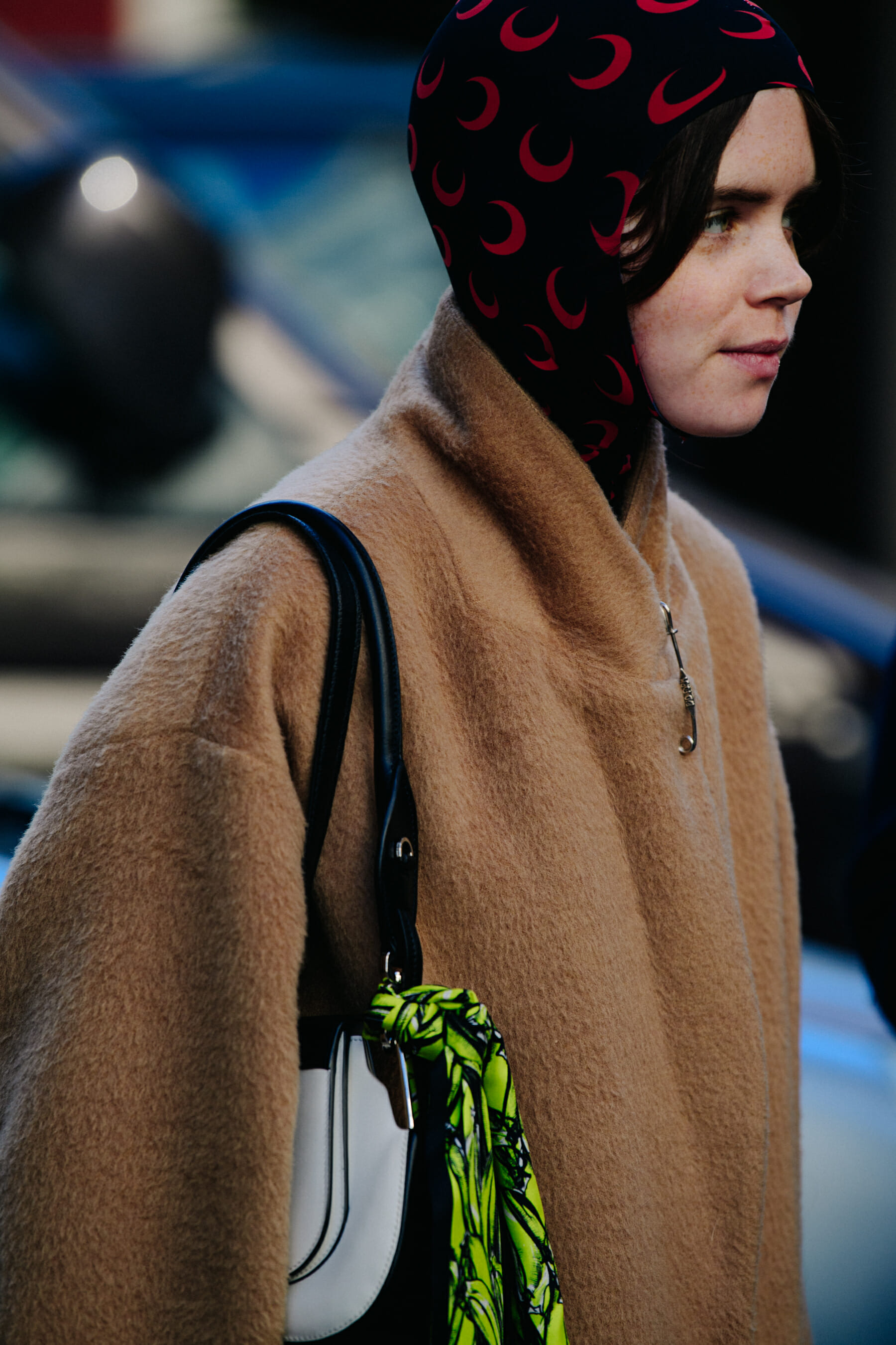 Woman wearing brown wool coat