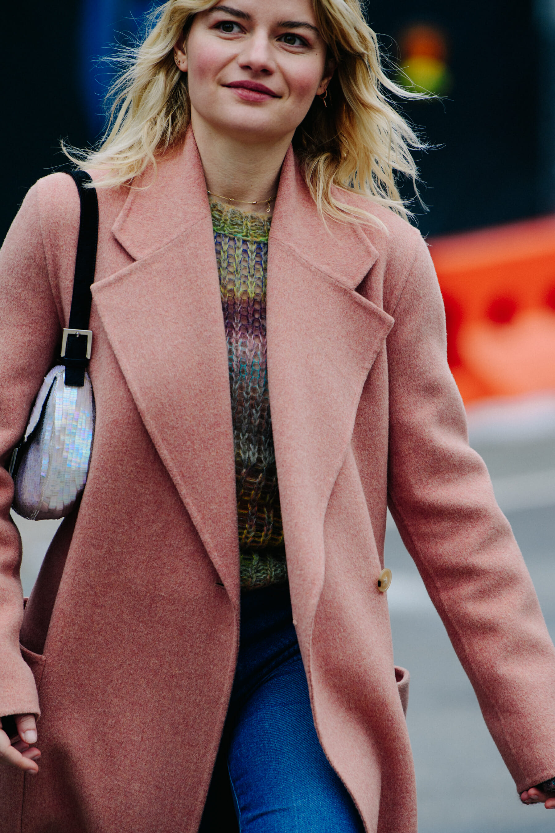 Woman wearing pink coat