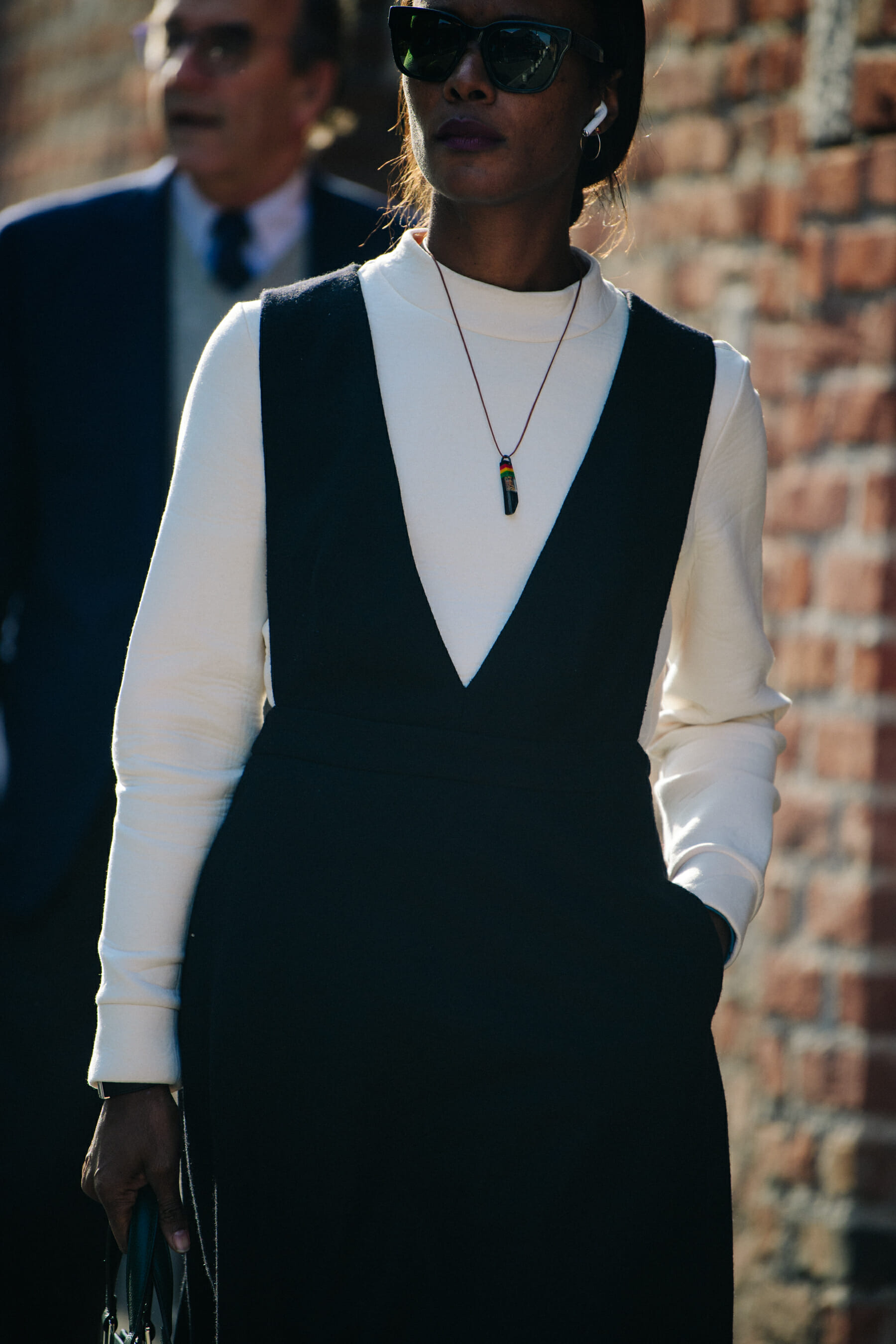 Woman wearing black and white