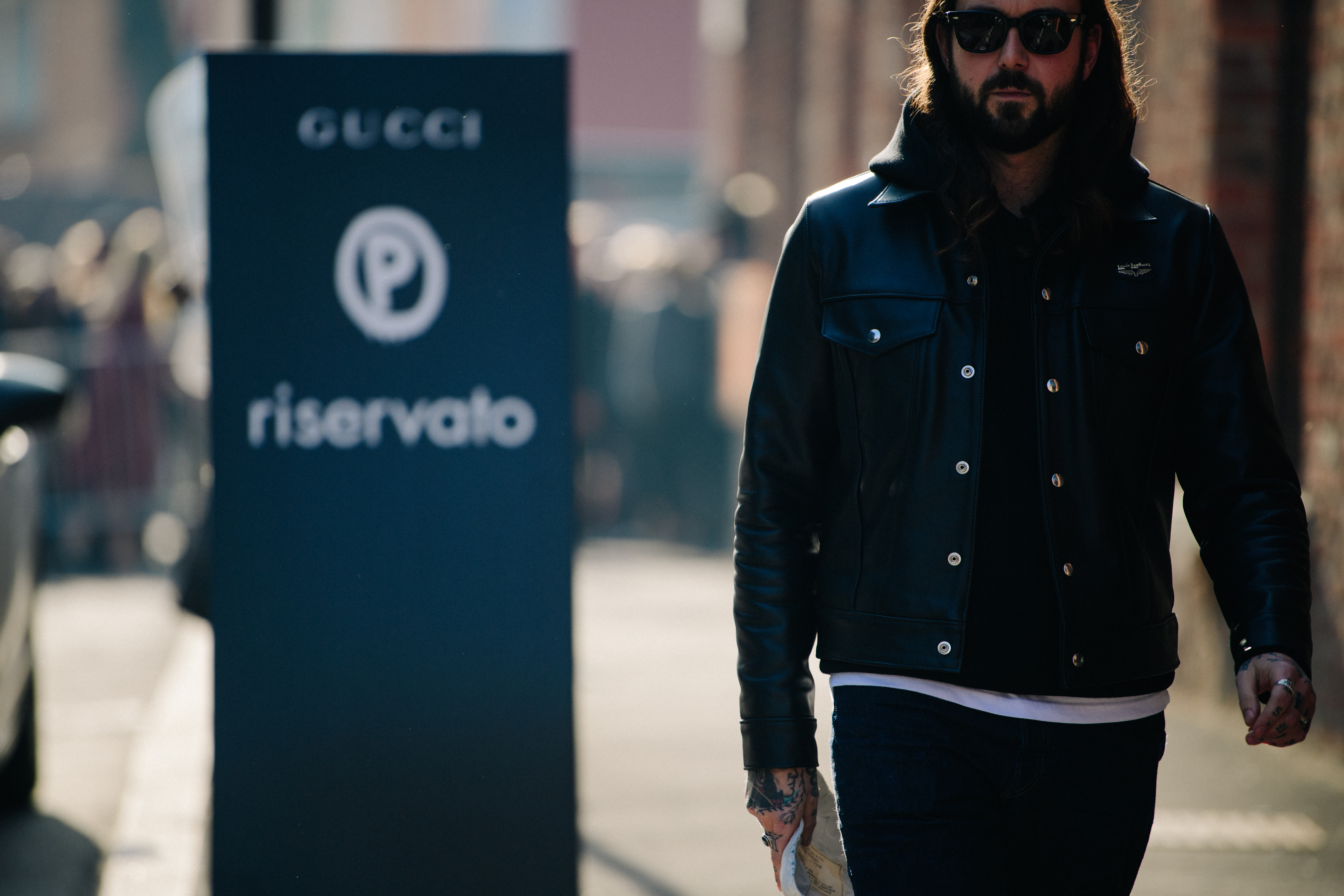 Man wearing leather jacket