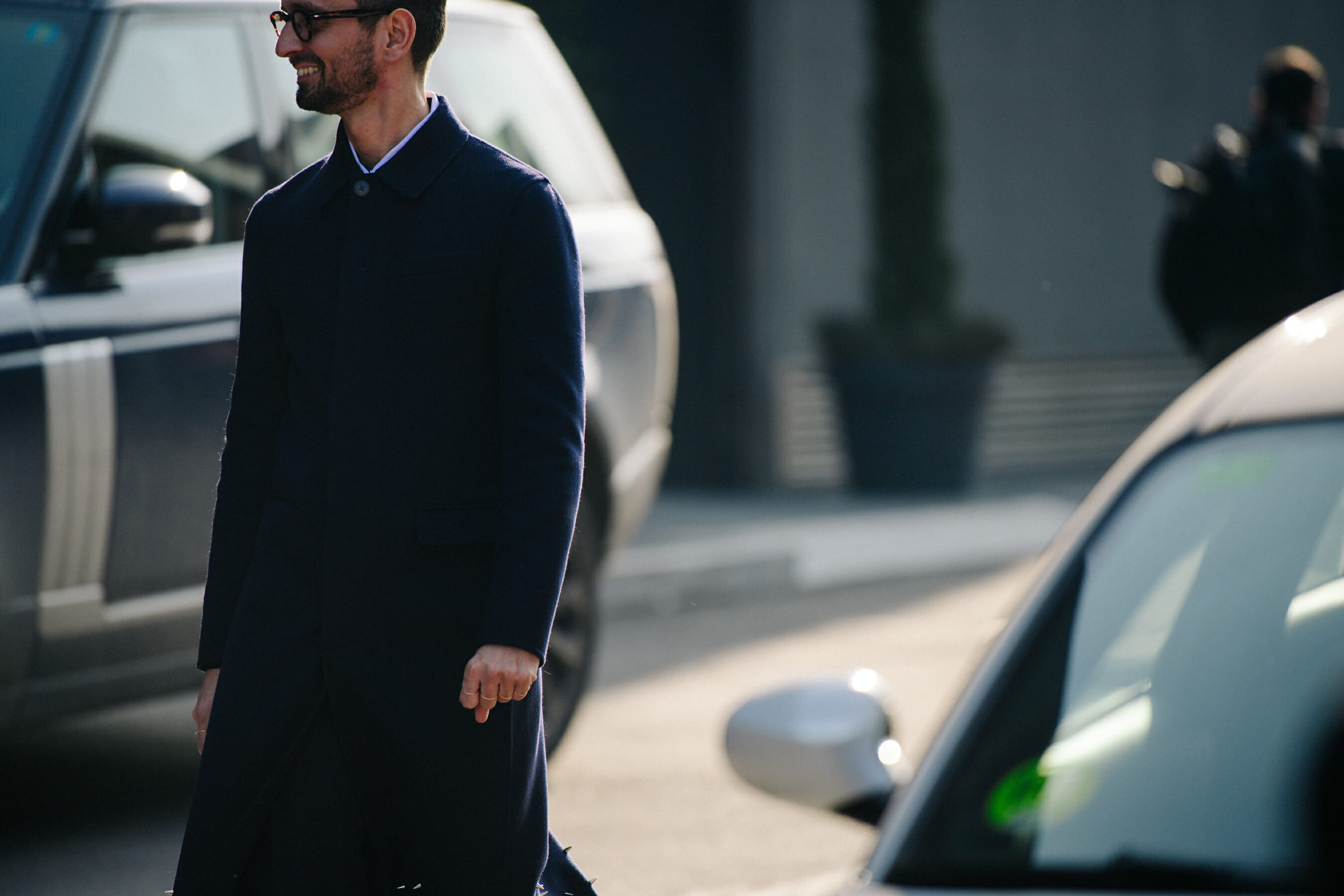 Man wearing long wool coat