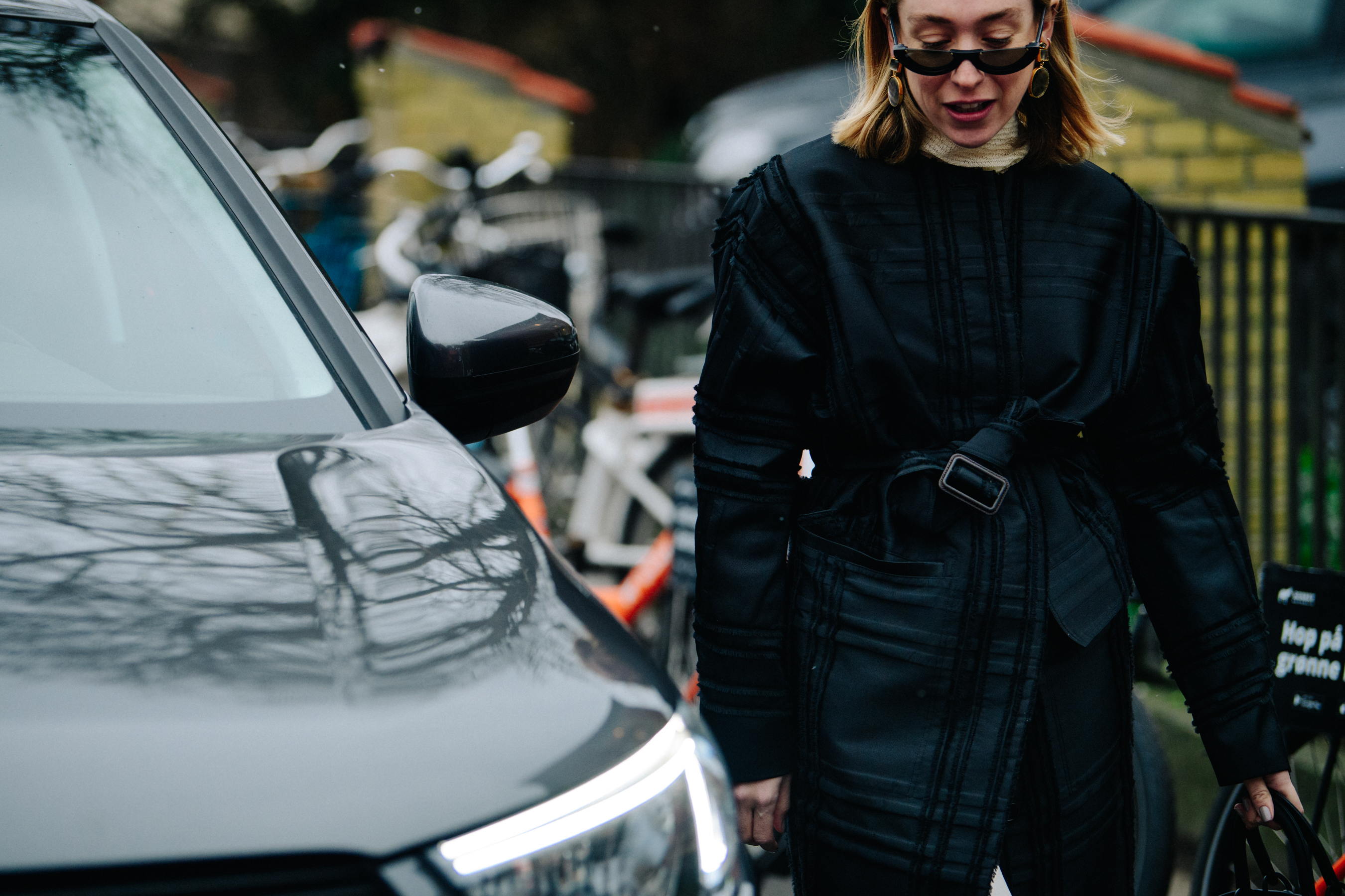 Woman wearing black coat