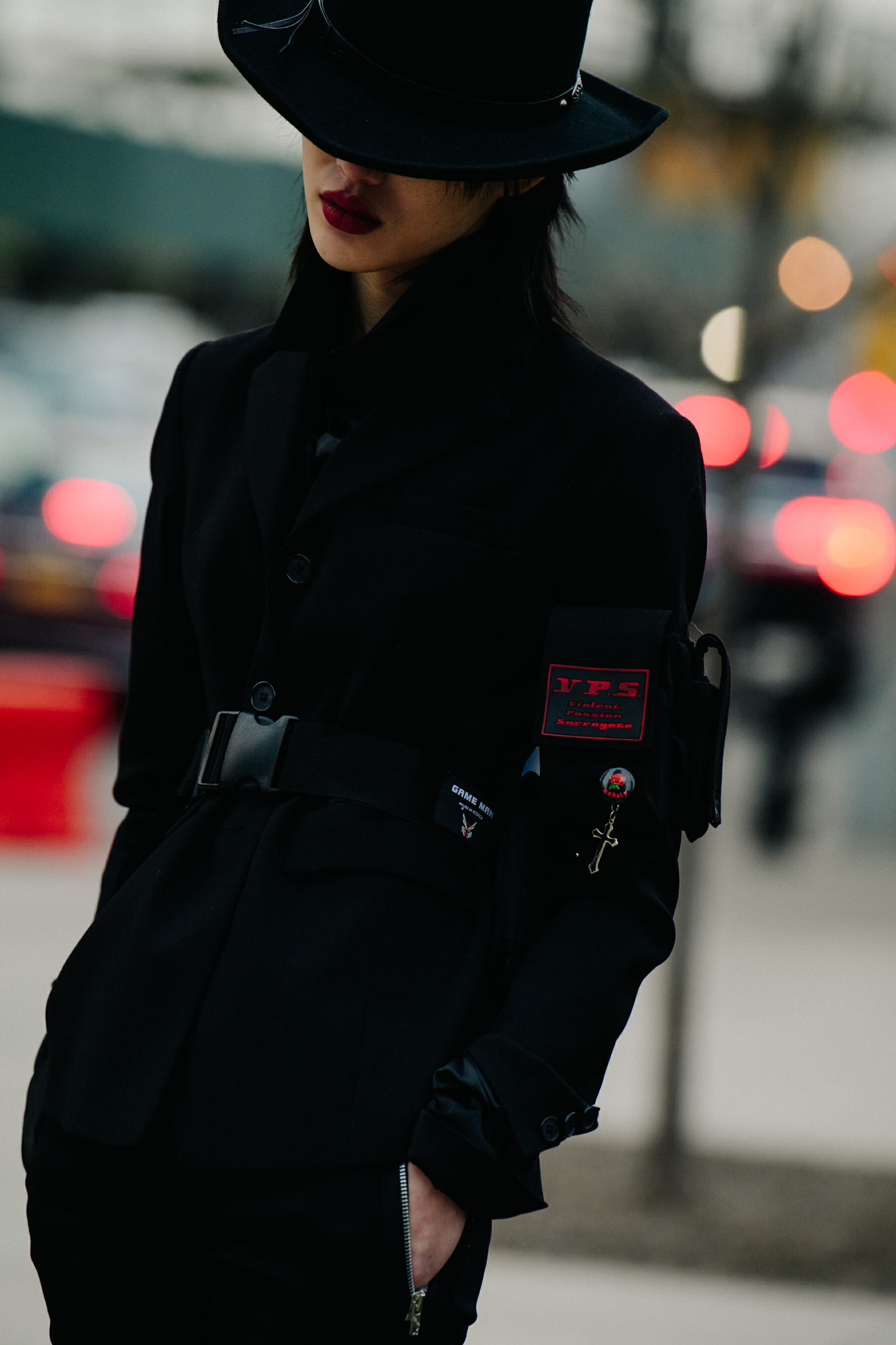 Model wearing black outfit