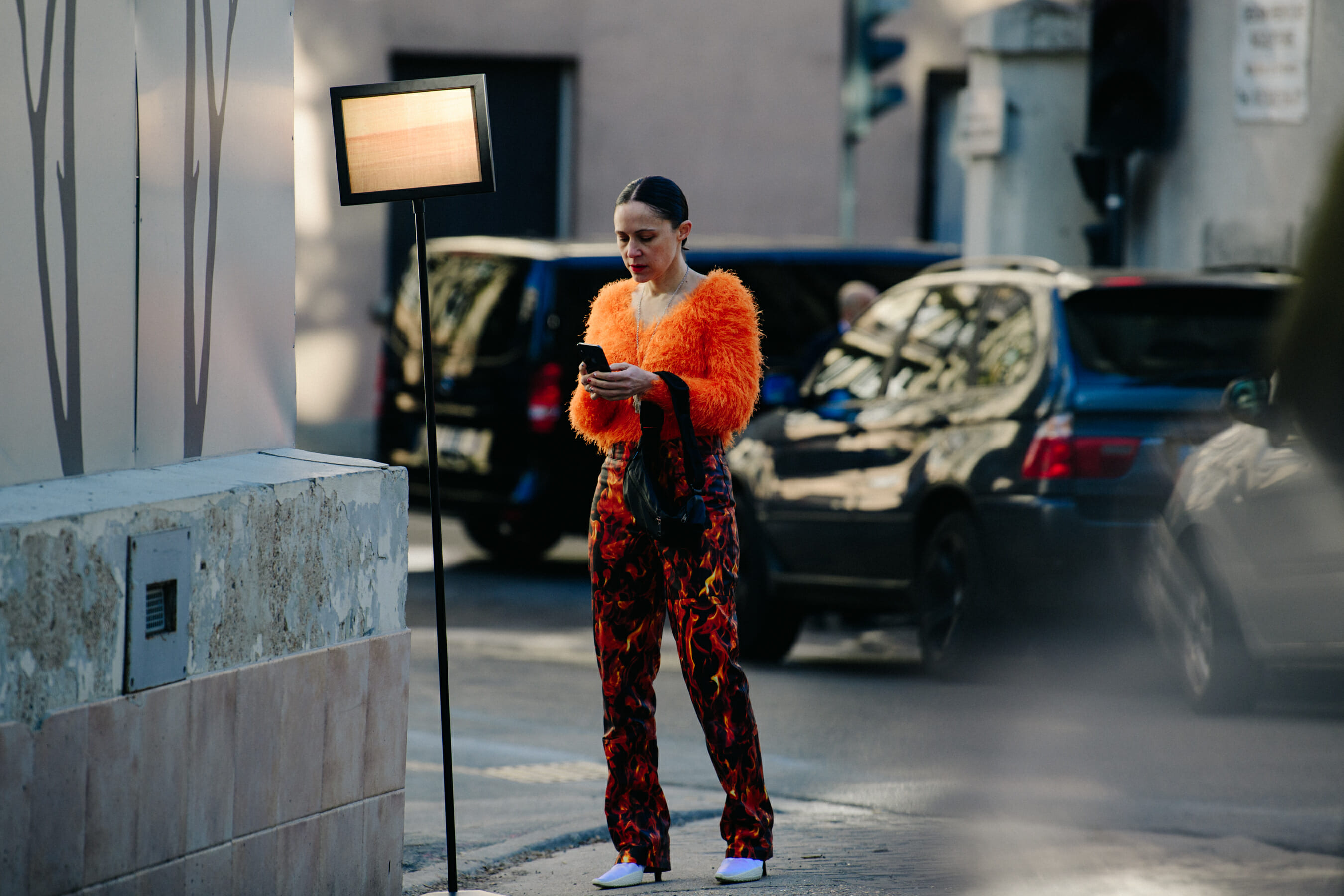 Woman wearing orange outfit