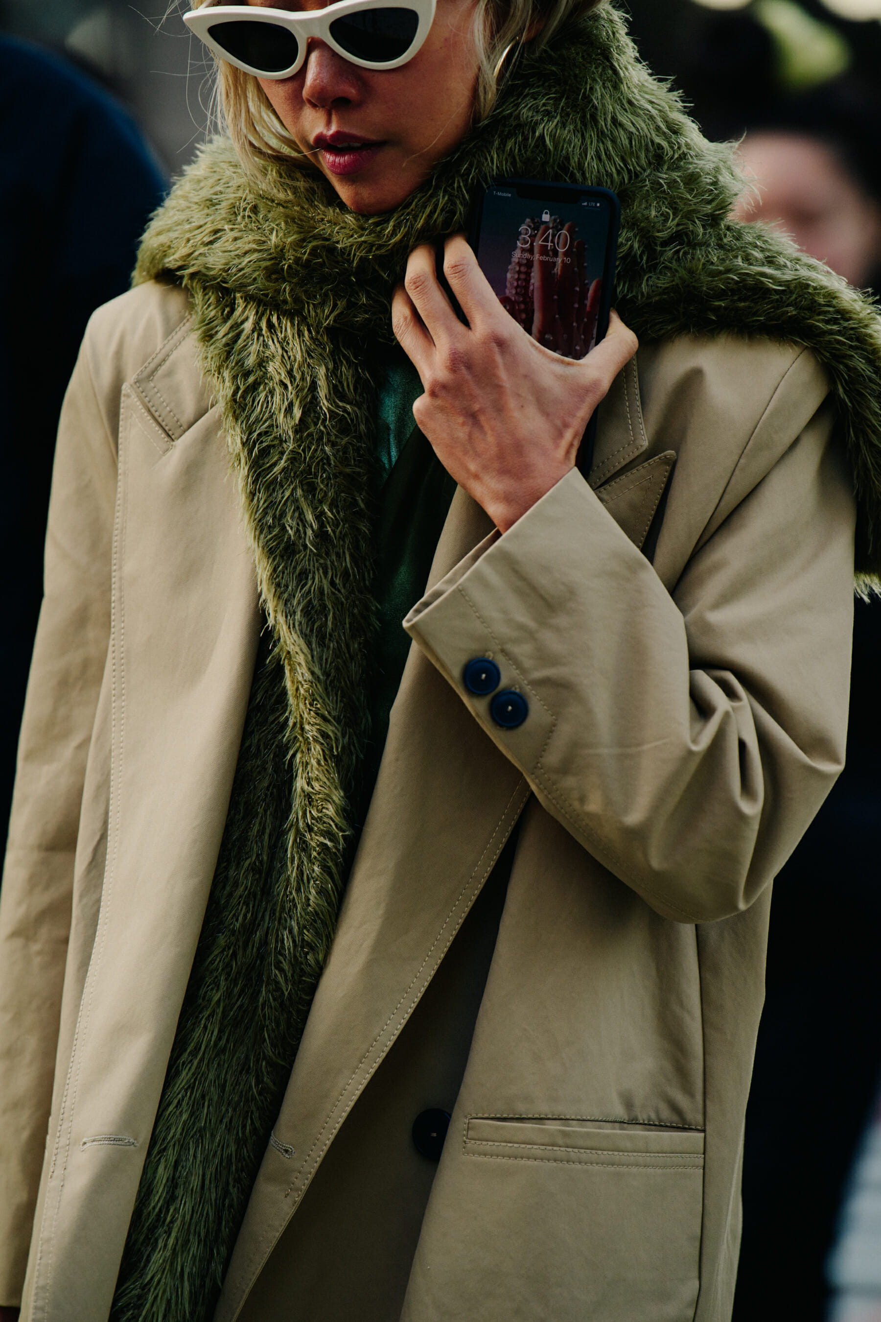 Blogger wearing green scarf