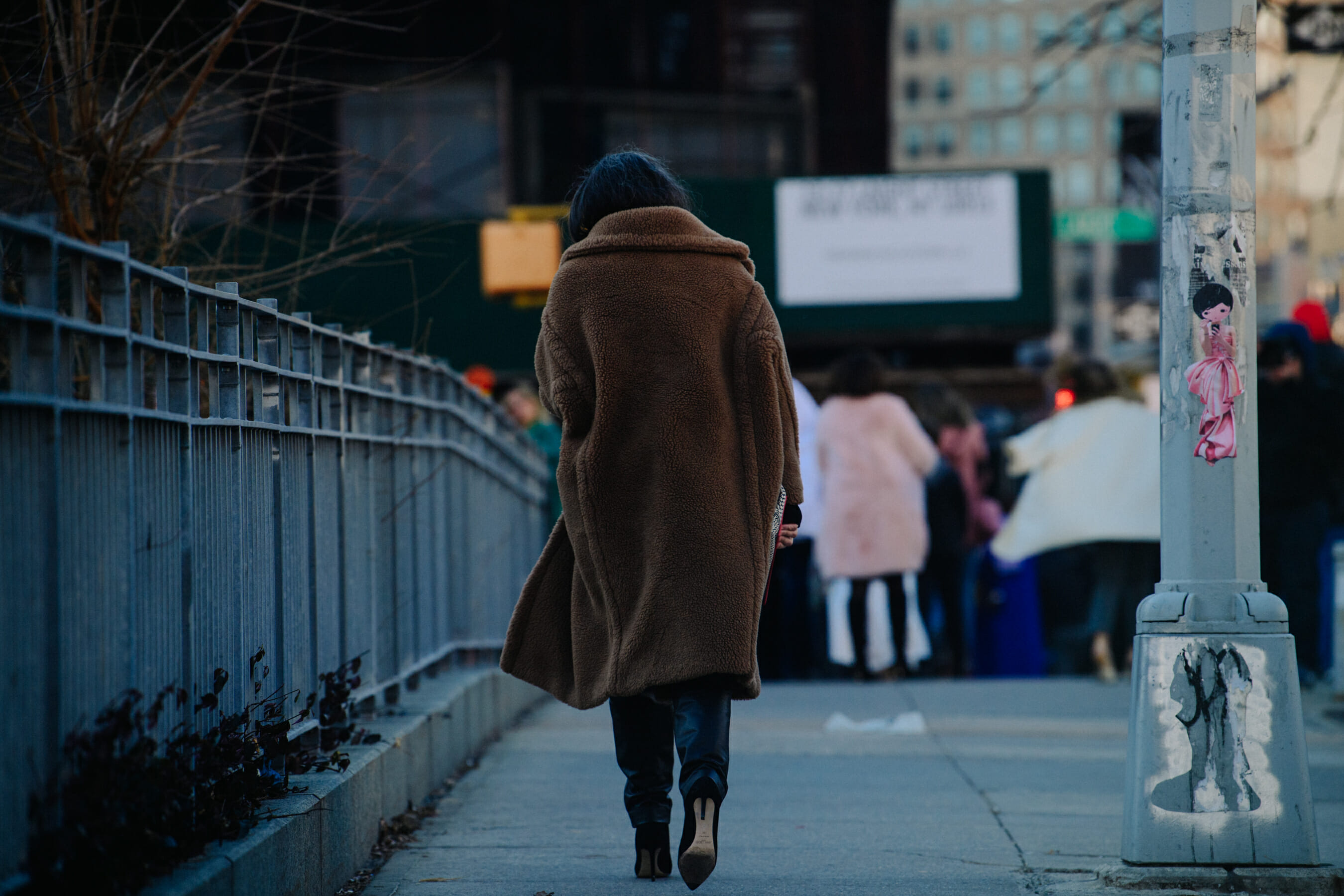 Woman wearing brown fur coat