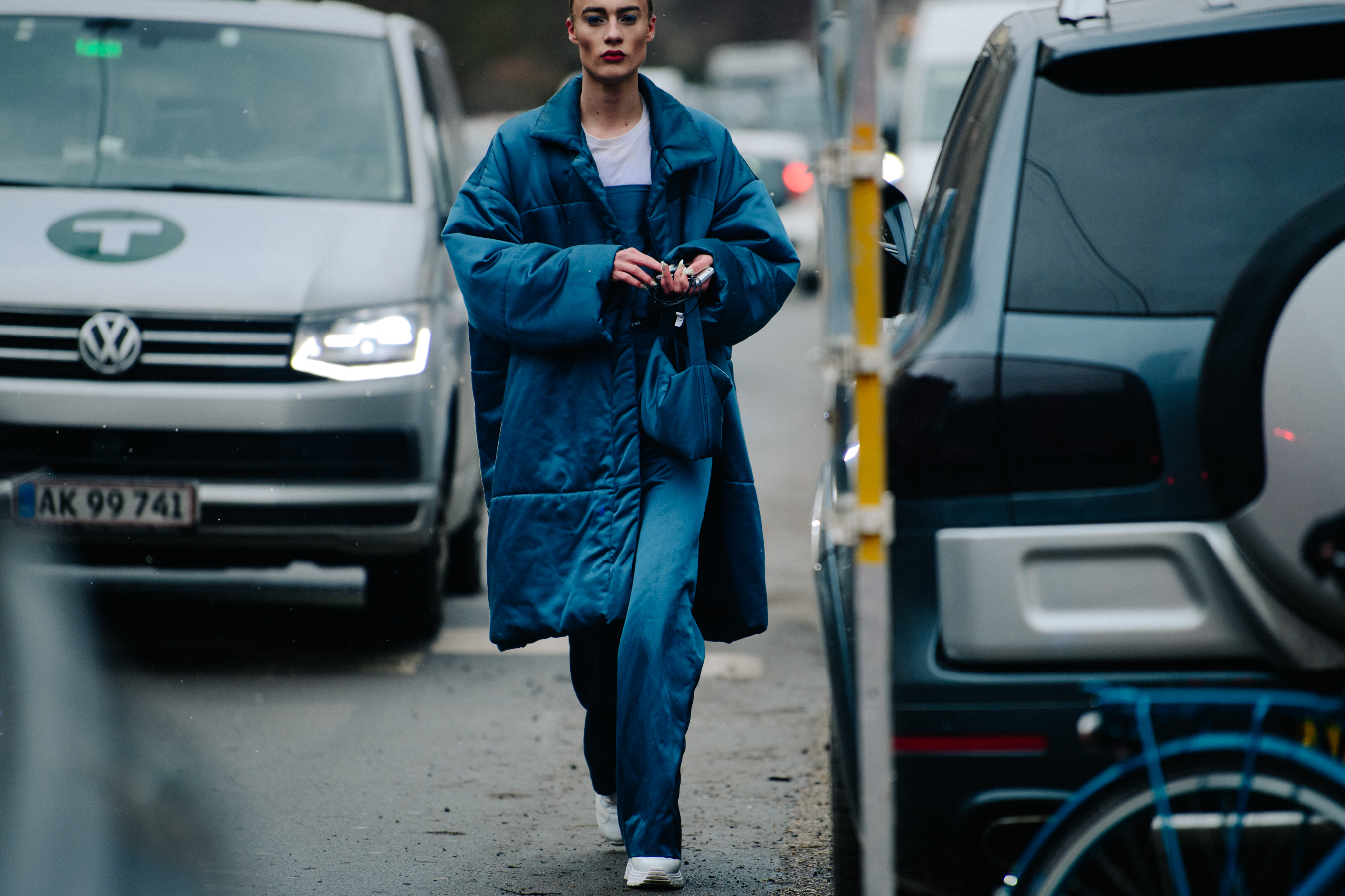 Man wearing blue outfit