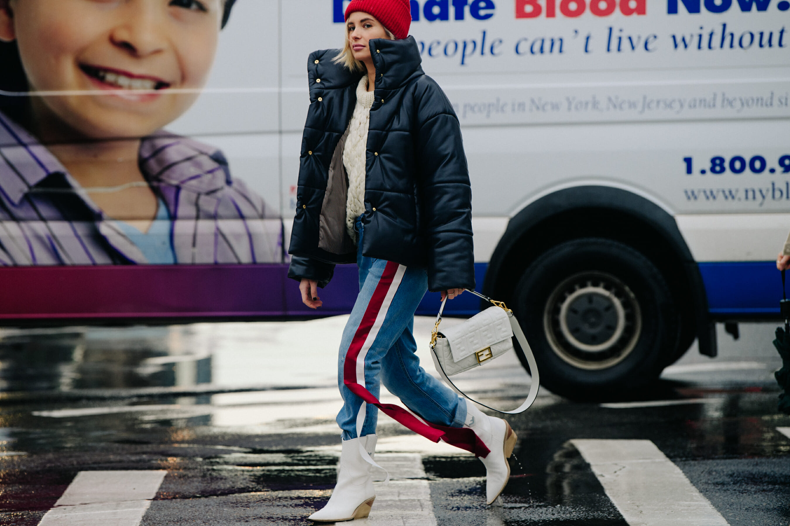 Blogger wearing red Acne beanie