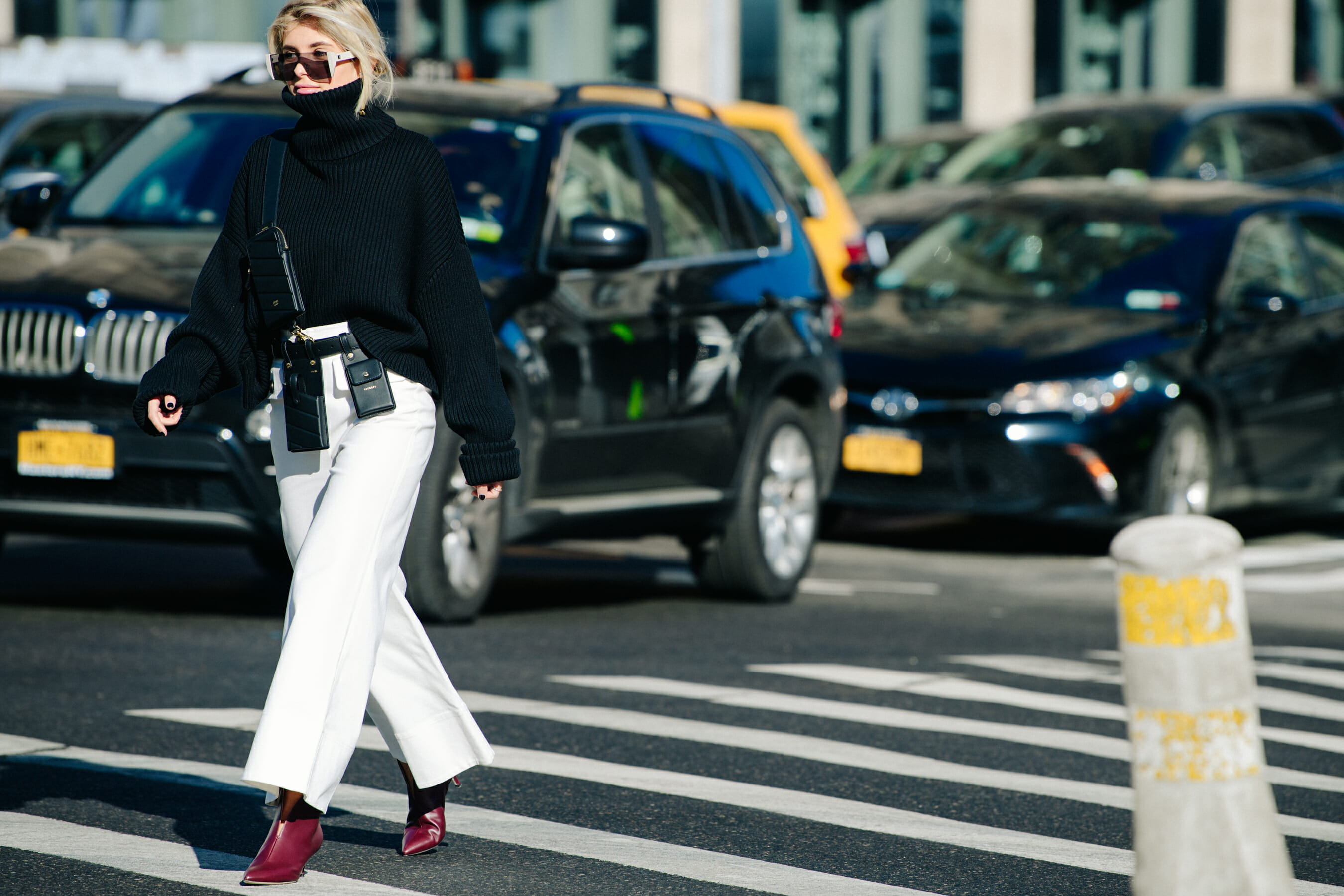 Woman wearing red heeled boots