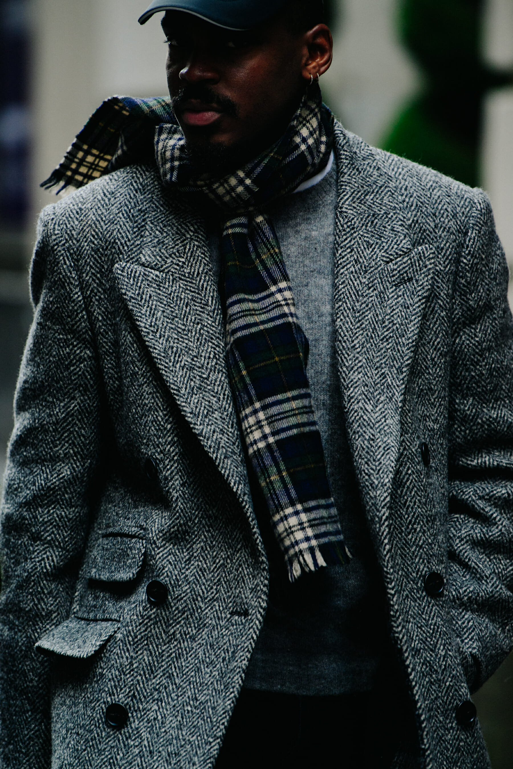 Man wearing grey wool coat