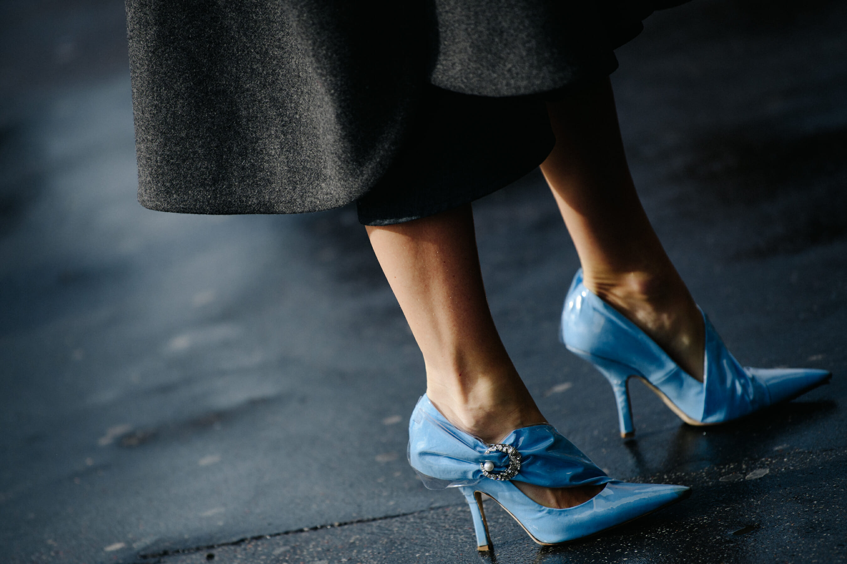 Woman wearing blue heels