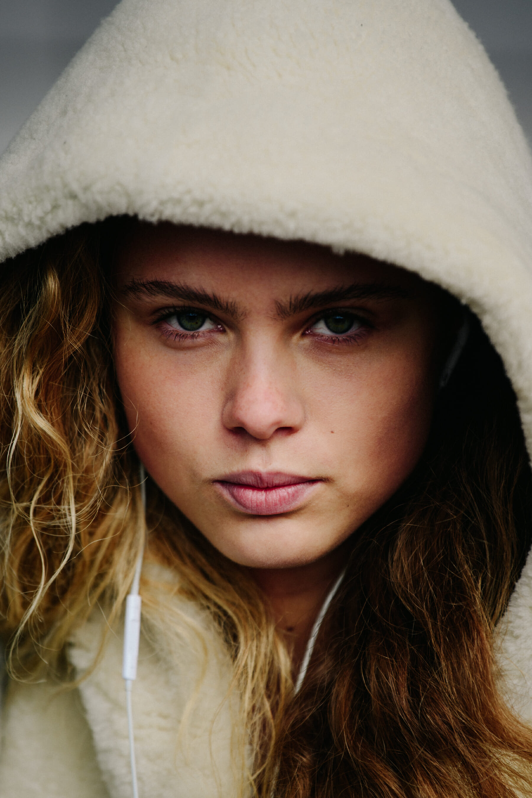 Portrait of model wearing hoodie