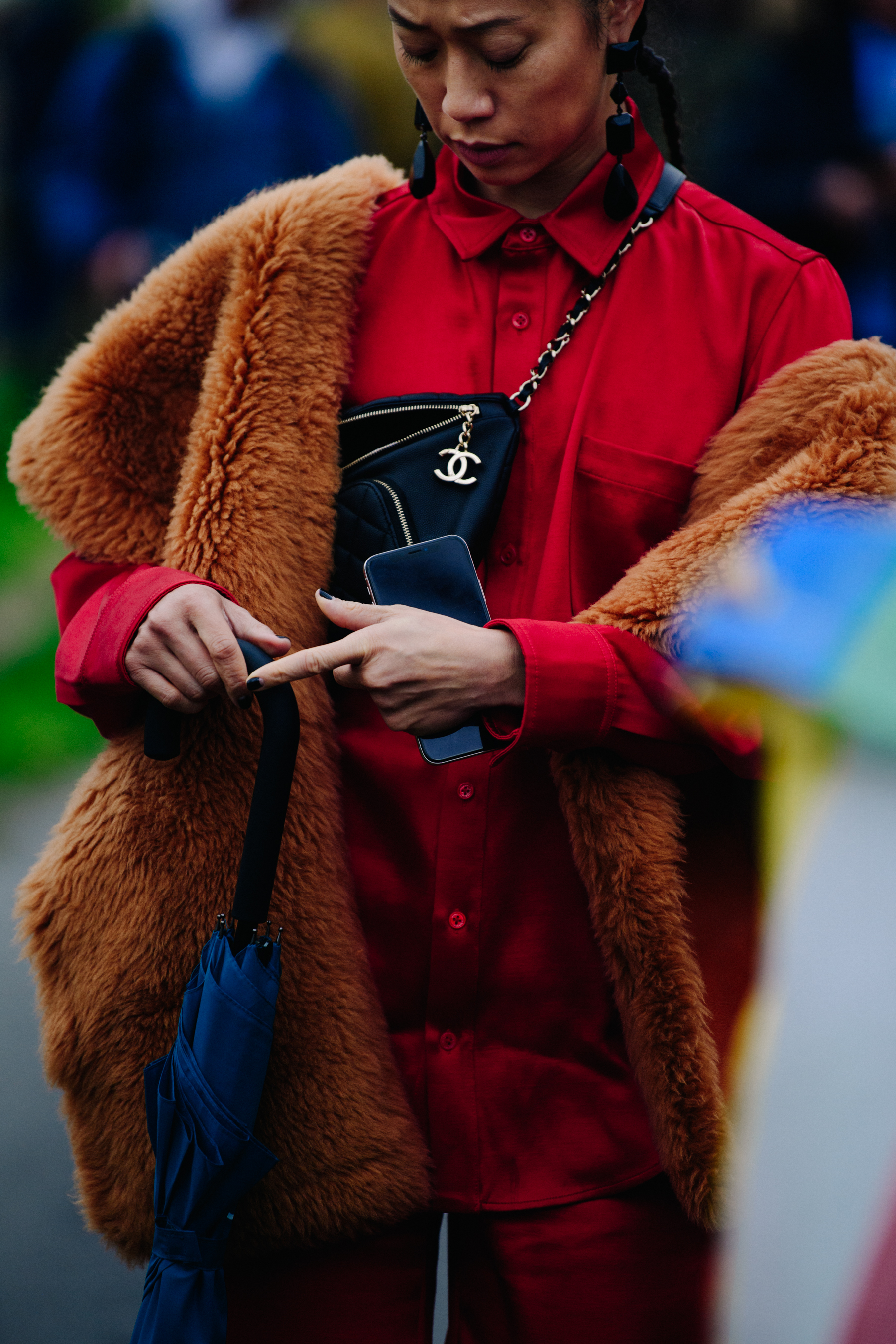 Woman wearing red shirt