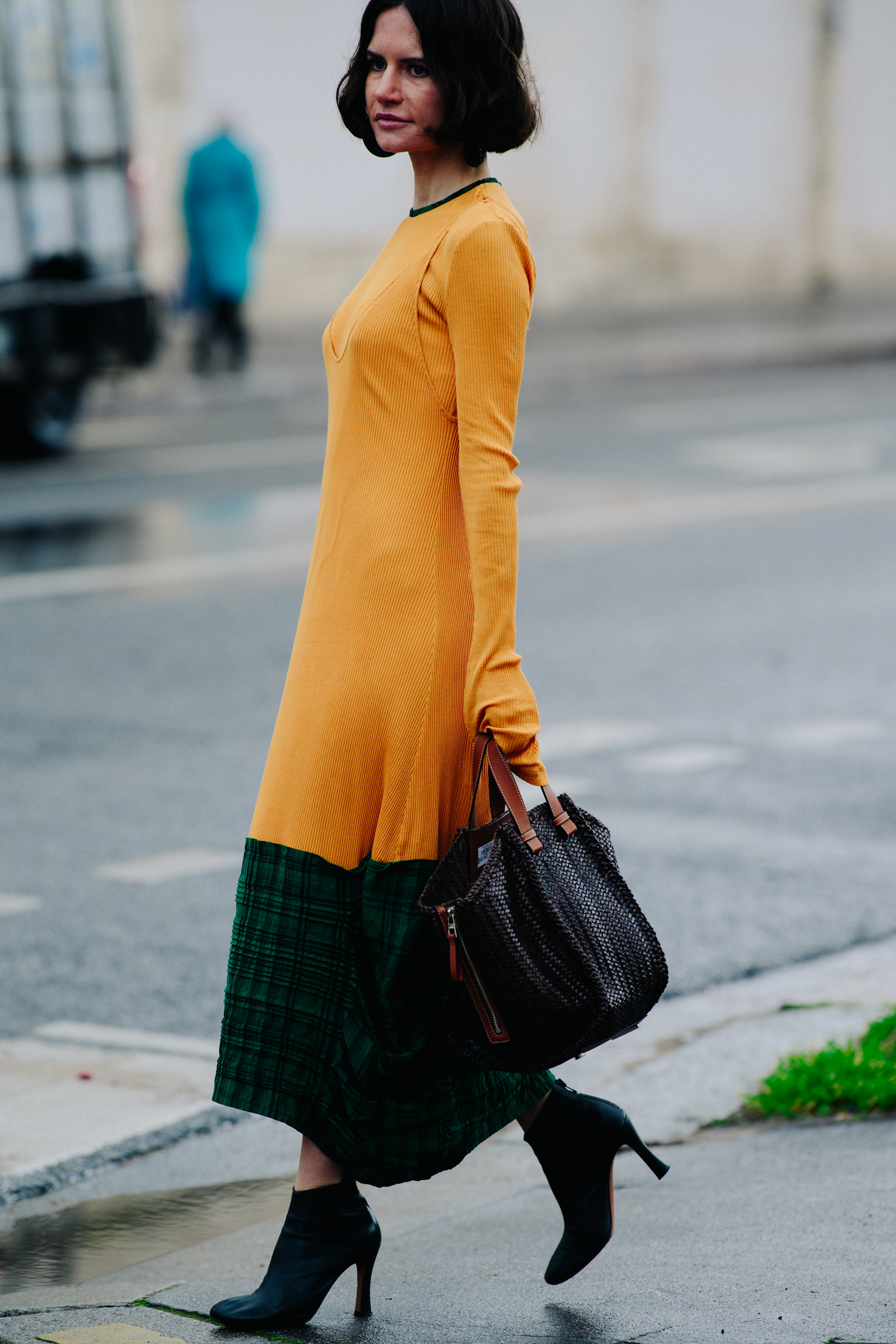 Woman wearing yellow dress
