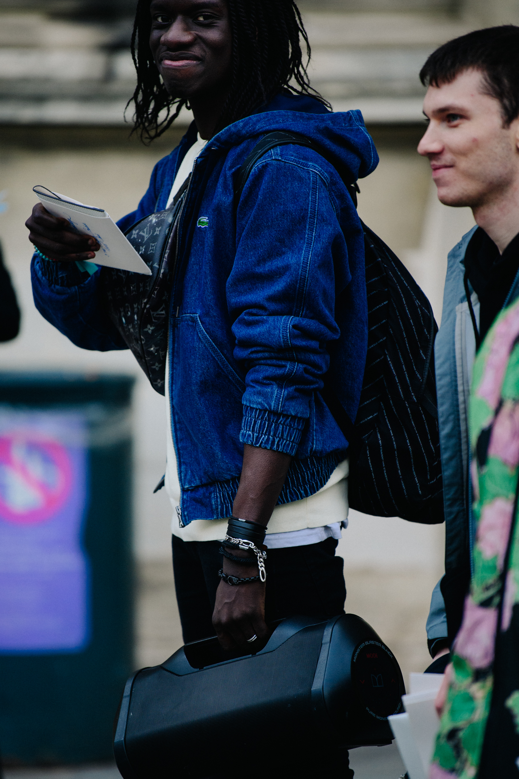 Man wearing Lacoste denim jacket